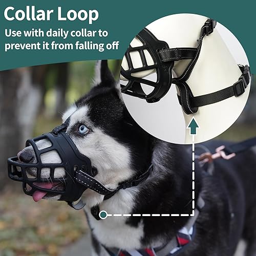 Miniatura 6 de Bozal para perro, bozal de cesta de silicona para perros pequeños, medianos y grandes, bozal de jaula suave para evitar mordeduras, permite beber