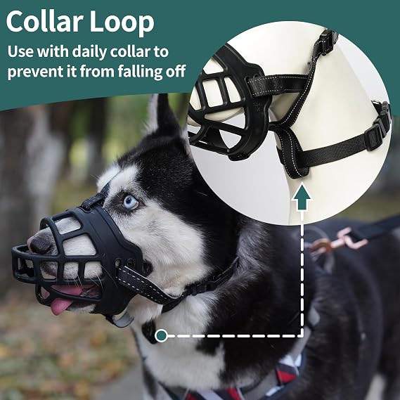 BARKLESS Dog Muzzle, Silicone Basket Muzzle for Small Medium Large Dogs, Soft Cage Mouth Cover Prevent Biting Chewing, Allow Drinking Panting, Suitable for German Shepherd