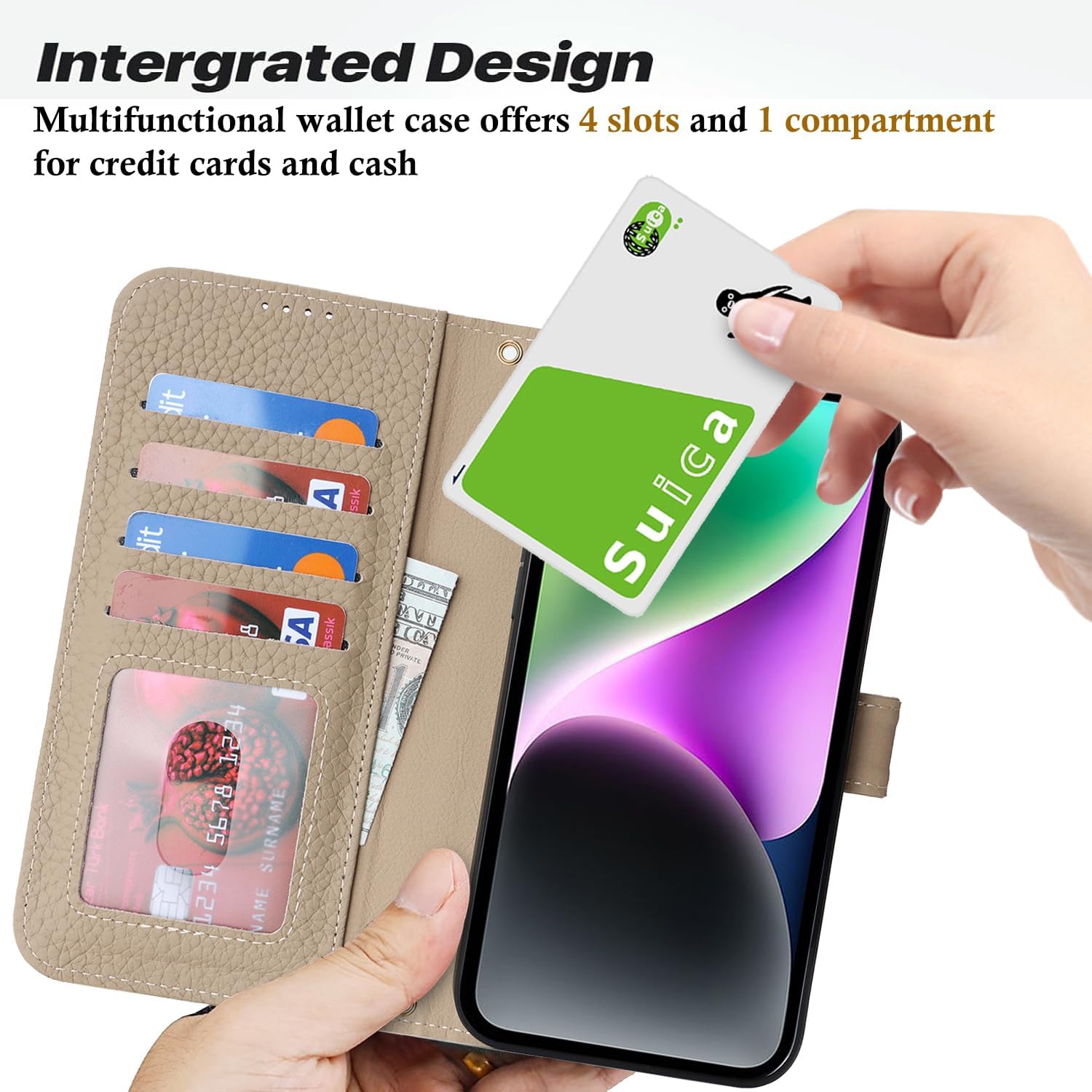 Zouzt Case for iPhone 14/13 6.1" Genuine Leather Wallet Case with 4 Card Slot, RFID Blocking Card Holder Magnetic Flip Folio Kickstand Shockproof Phone Cover Women Men for iPhone 14/13 - Gray