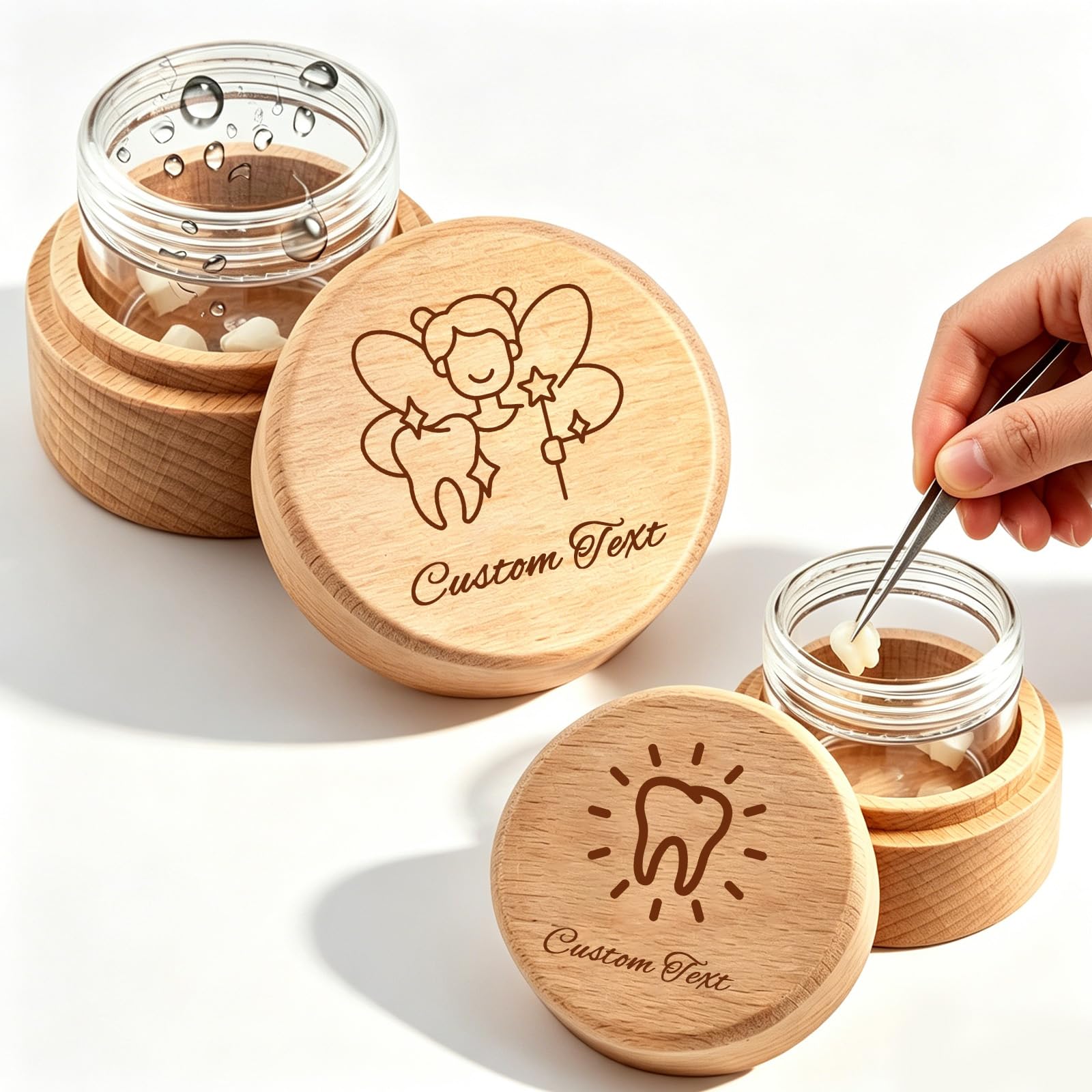 QSZ Personalised Tooth Fairy Box with Acrylic Bottle Engravable with Icons Text Wooden Tooth Box for Lost Teeth Storage Cute Tooth Fairy Bag Alternative (custom tooth fairy box)