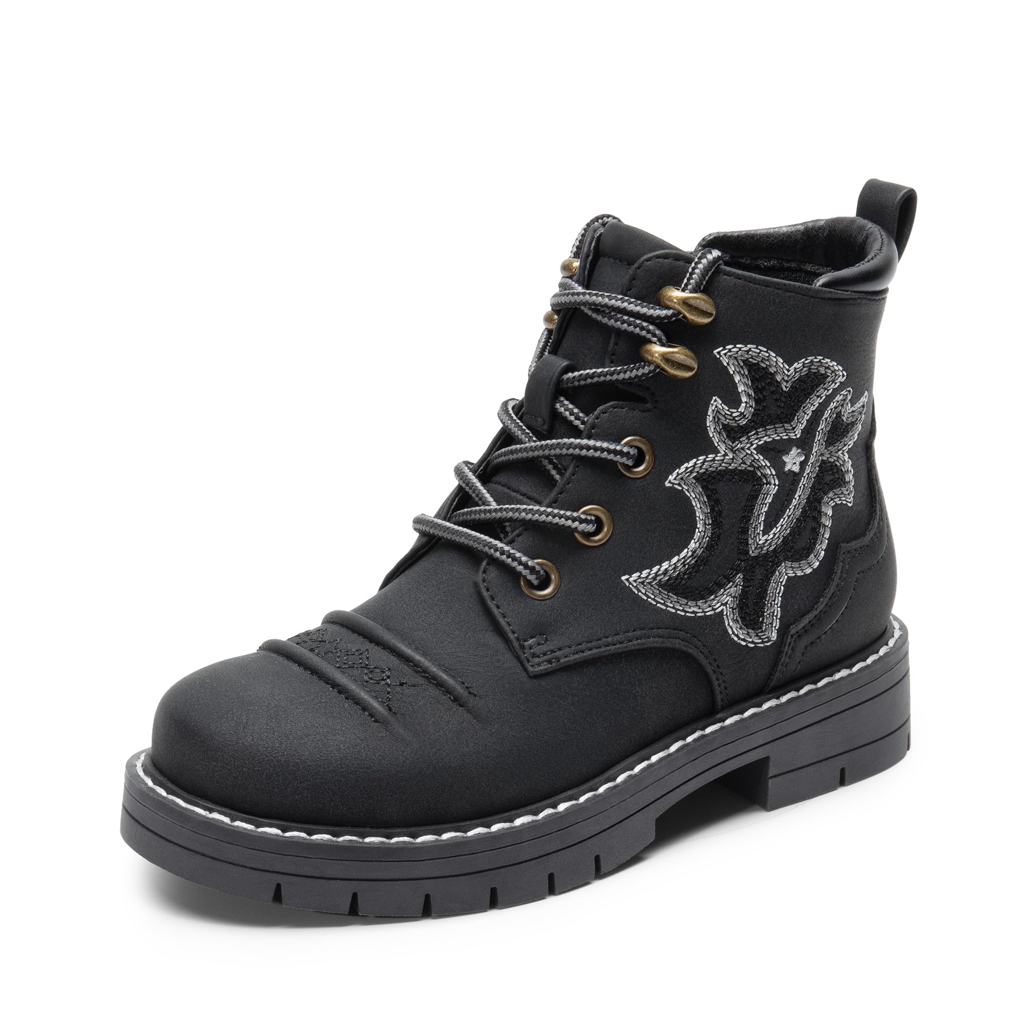 DREAM PAIRS Boys Girls Combat Ankle Boots Cowboy Cowgirl Western Embroidered Side Zipper Booties Toddler/Little Kid/Big Kid