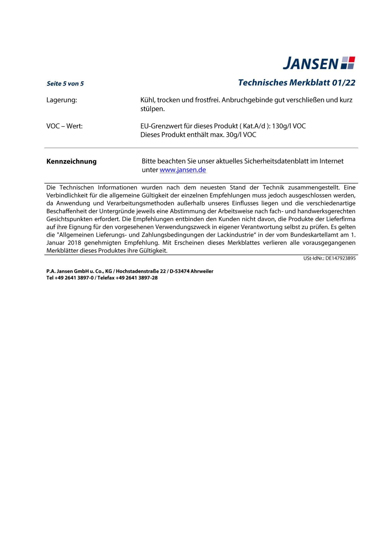 Jansen ISO-HDF Holzdeckenfarbe matt weiß 750ml Grund und Deckanstrich