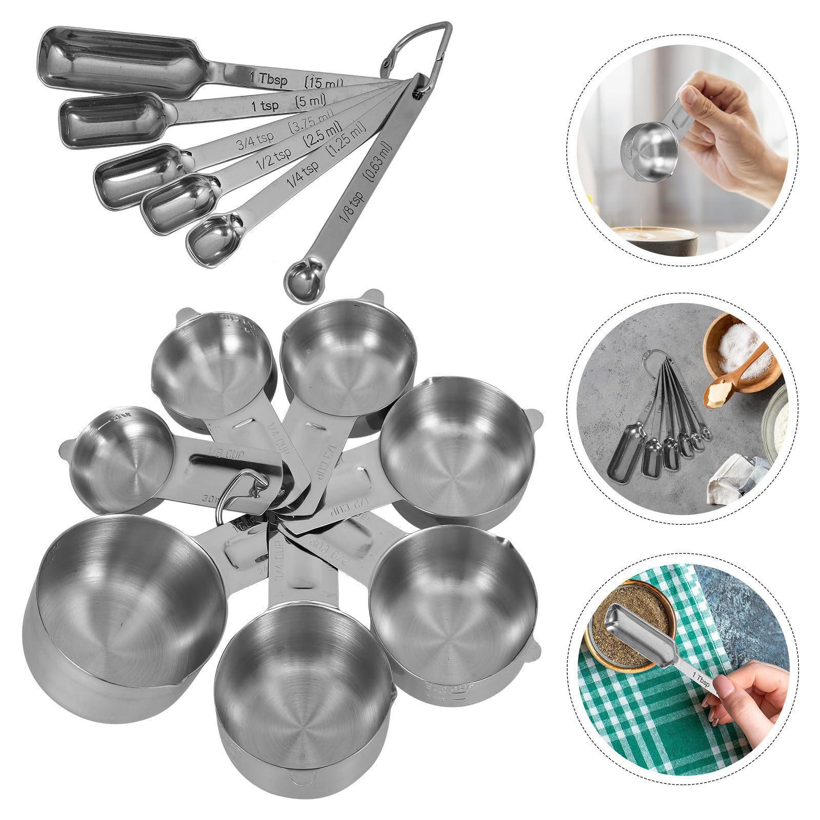 Toyvian Set di Misurini e Cucchiai in Acciaio Inox 304 Misure Precise, Salvaspazio, Capacità da 0,63ml a 240ml, per Cucina e Cottura Domestica