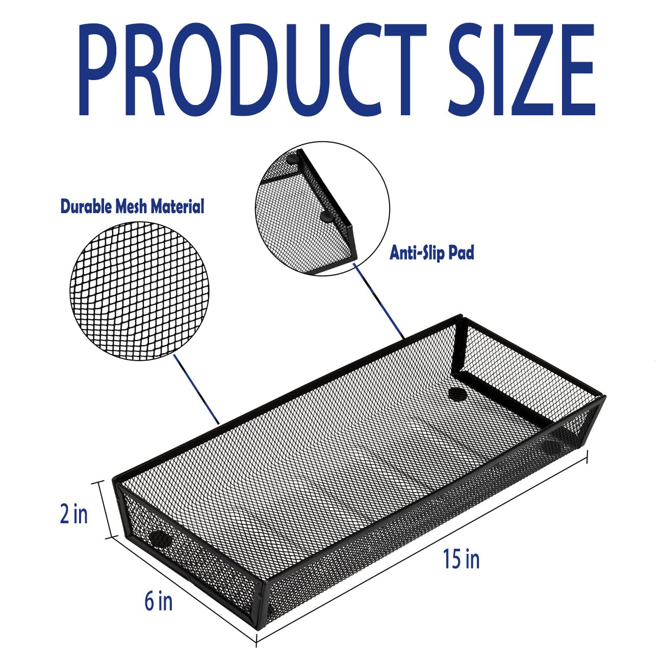 BYCY Organizador de cajones de cubiertos, organizador de utensilios de malla para almacenamiento de cocina, bandeja de malla de metal de acero negro para cubiertos, tenedores, cucharas, cuchillos (15