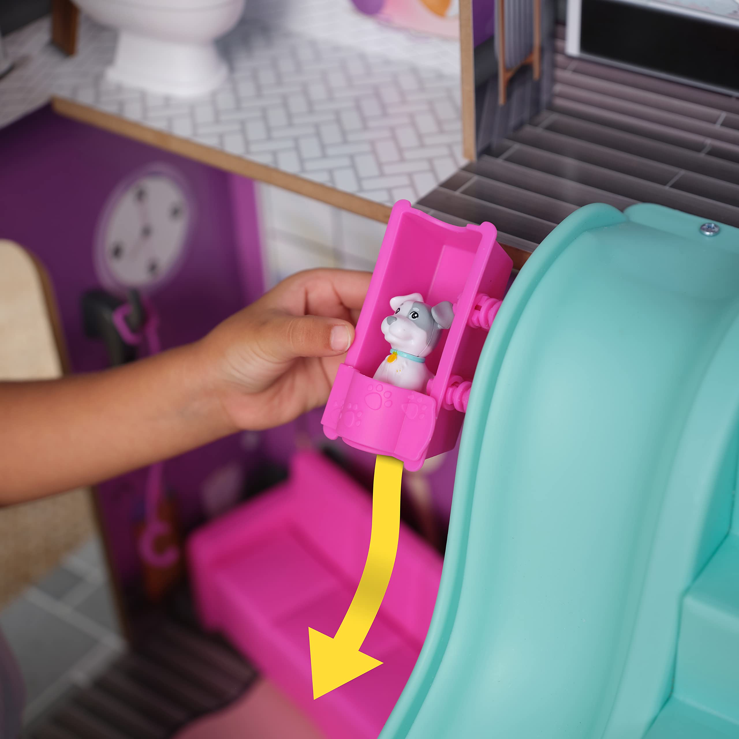 KidKraft Purrfect Domek dla lalek z drewna z meblami i akcesoriami, dla lalek 30 cm, domek z kotem i psem, figurki do zabawy, motyw zwierząt domowych, zabawka dla dzieci od 3 lat, 20240