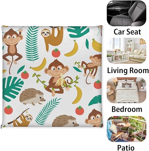 Miniatura 7 de Cojín para silla, 1 paquete de cojín de espuma viscoelástica con diseño de mono, plátanos, almohadillas cuadradas extraíbles para silla de cocina,