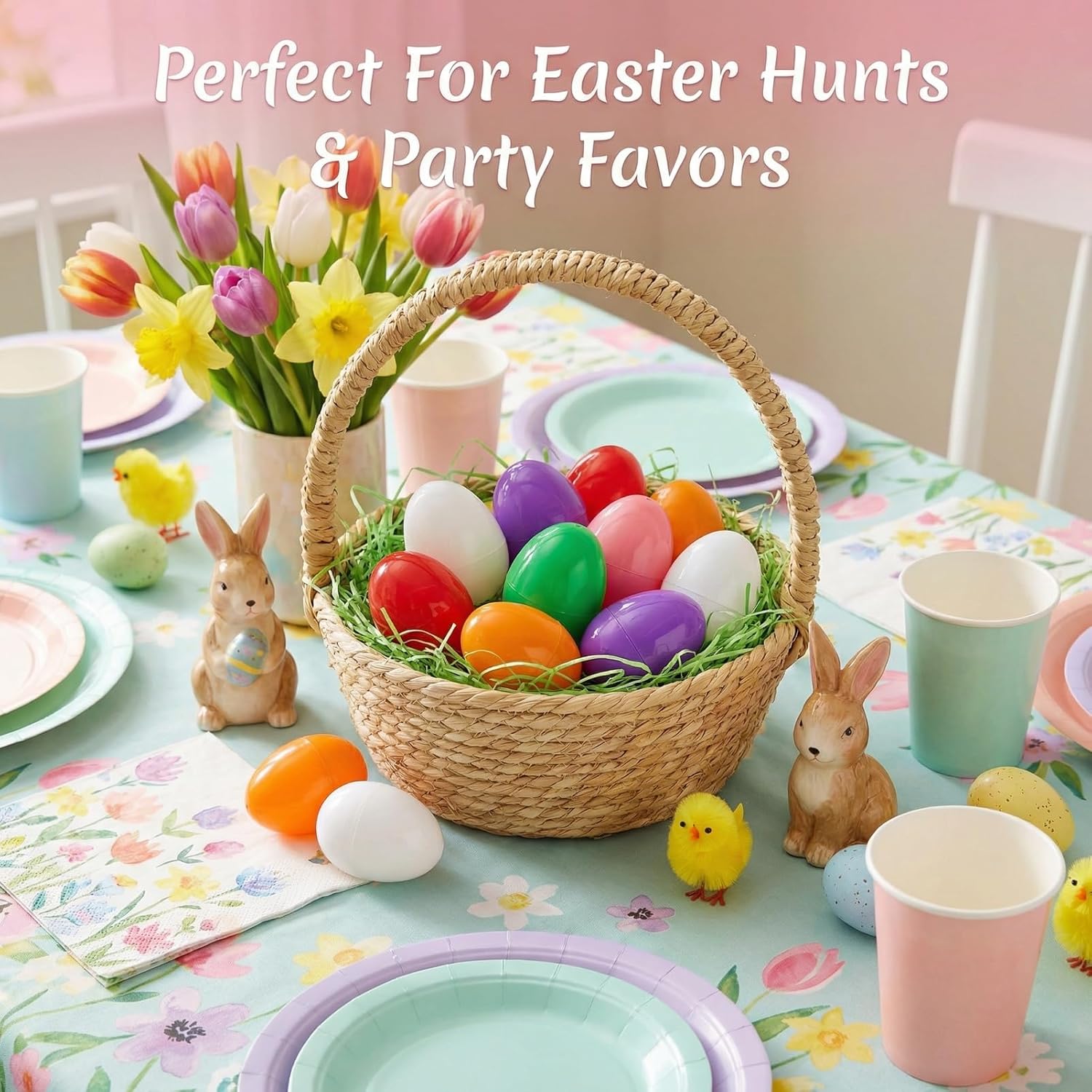 36 Pack Large Plastic Easter Eggs, 3.15" Fillable Empty Eggs for Spring Hunt Games, Basket Stuffers, Party Favors (6 Bright Colors)