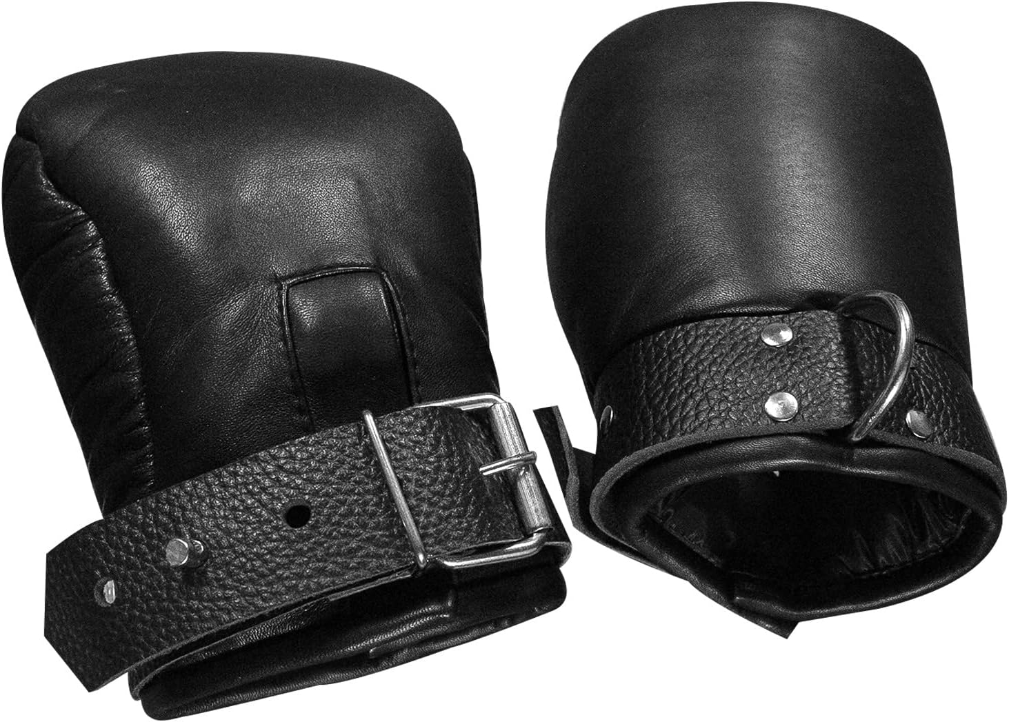 Real Black Leather Padded Mitt Gloves Wrist Hand Cuff Suspension Lockeable Restraints Bondage BDSM Cuffs (Mitts Gloves)