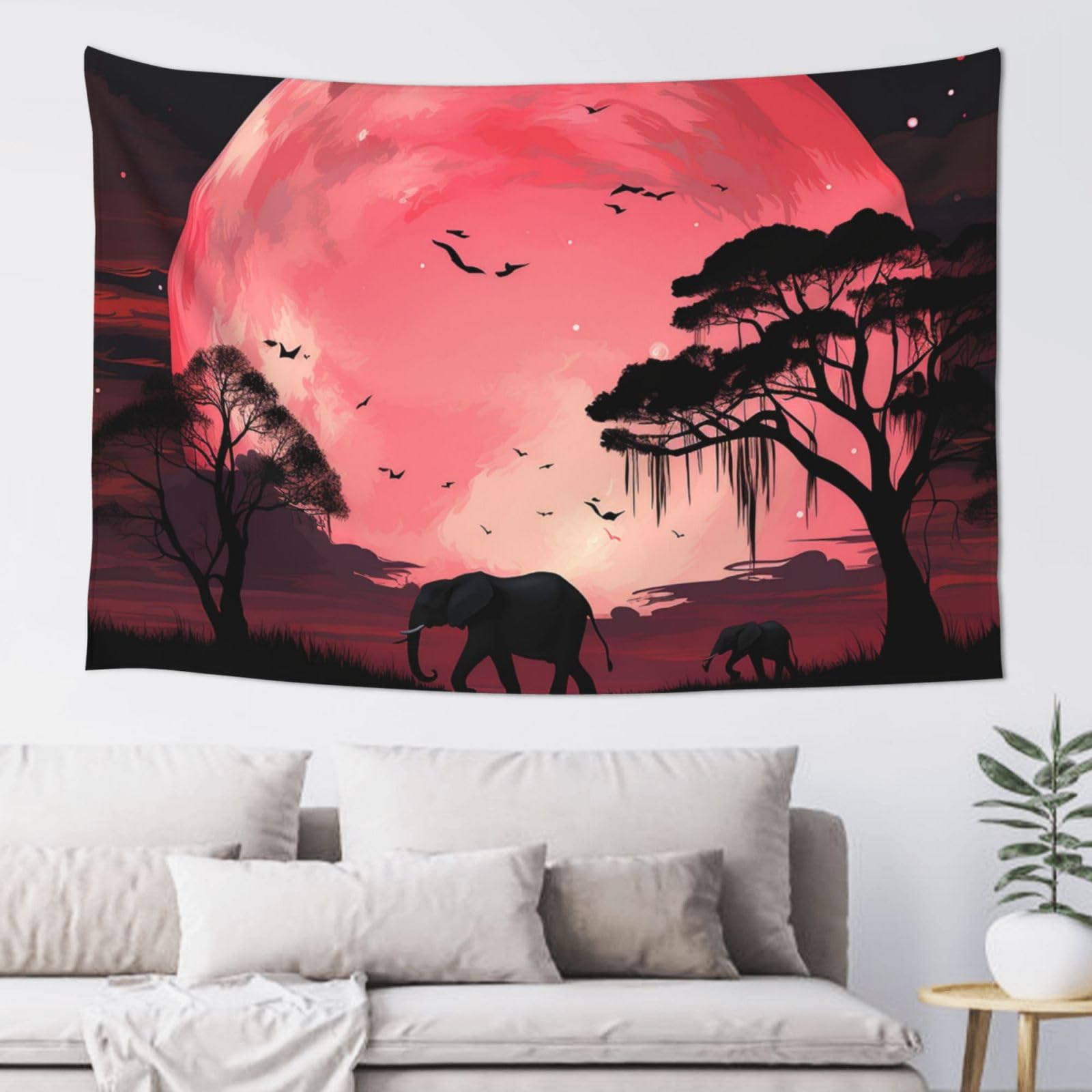VducK Wall Tapestry Pink Moon Elephant PrintedTapestry Wall Hanging Aesthetic Tapestry Wall Decor Wall Hanging for Bedroom for Living Room Dorm Decor 152 x 102 cm