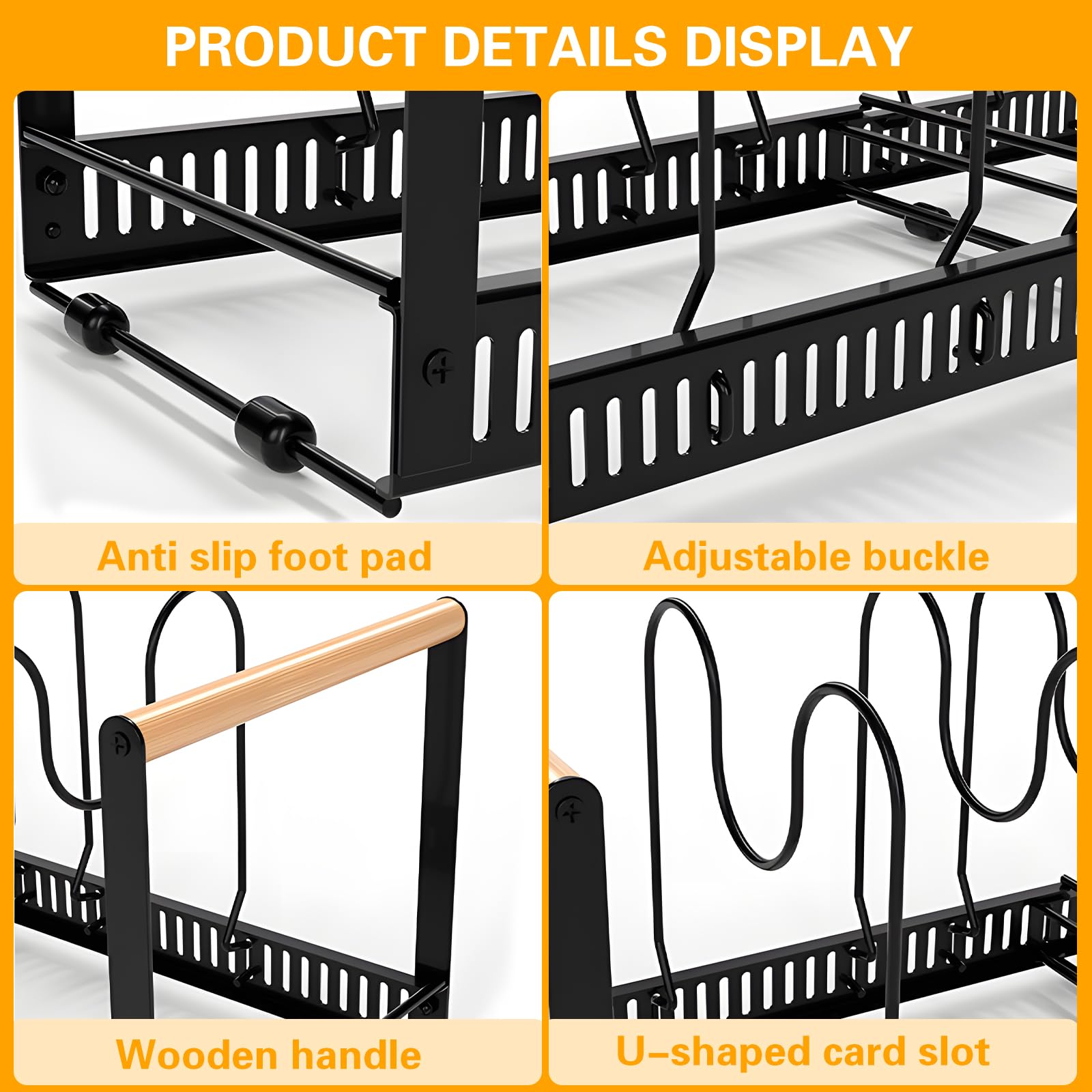 Pfannen Organizer Schublade, Pfannenhalter für Schublade mit 10 Verstellbaren Teiler, Topf Organizer Schublade, Topfdeckel Organizer, Erweiterbarer Topfdeckelhalter, Pfannenhalter für Küche
