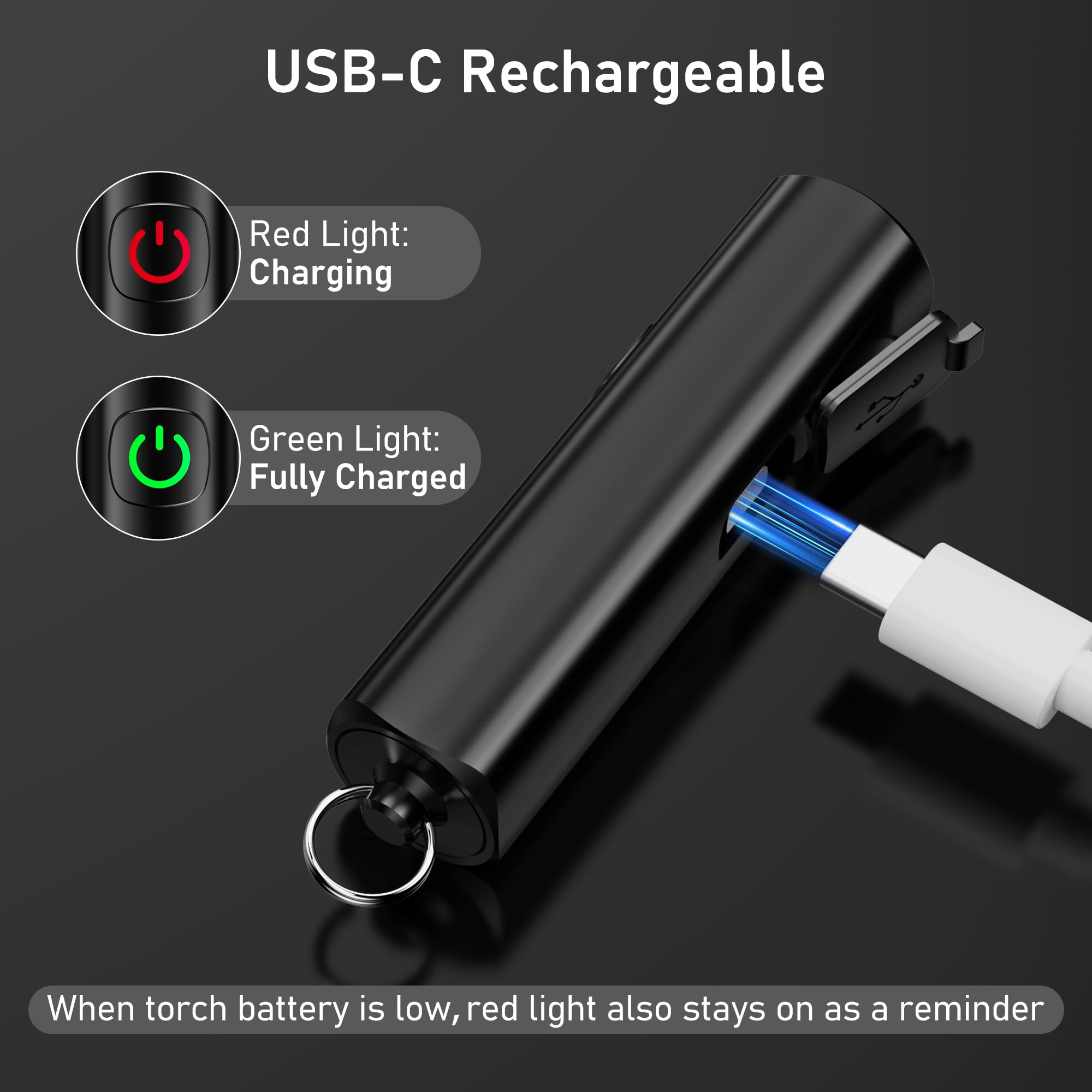 Blukar Mini Torcia LED Ricaricabile, Super Luminoso Torcia EDC Tascabile con Portachiavi, 3 Modalità, Funzione di Memoria, Impermeabile Portatile Flashlight per Campeggio/Pesca/Trekking/Emergenza