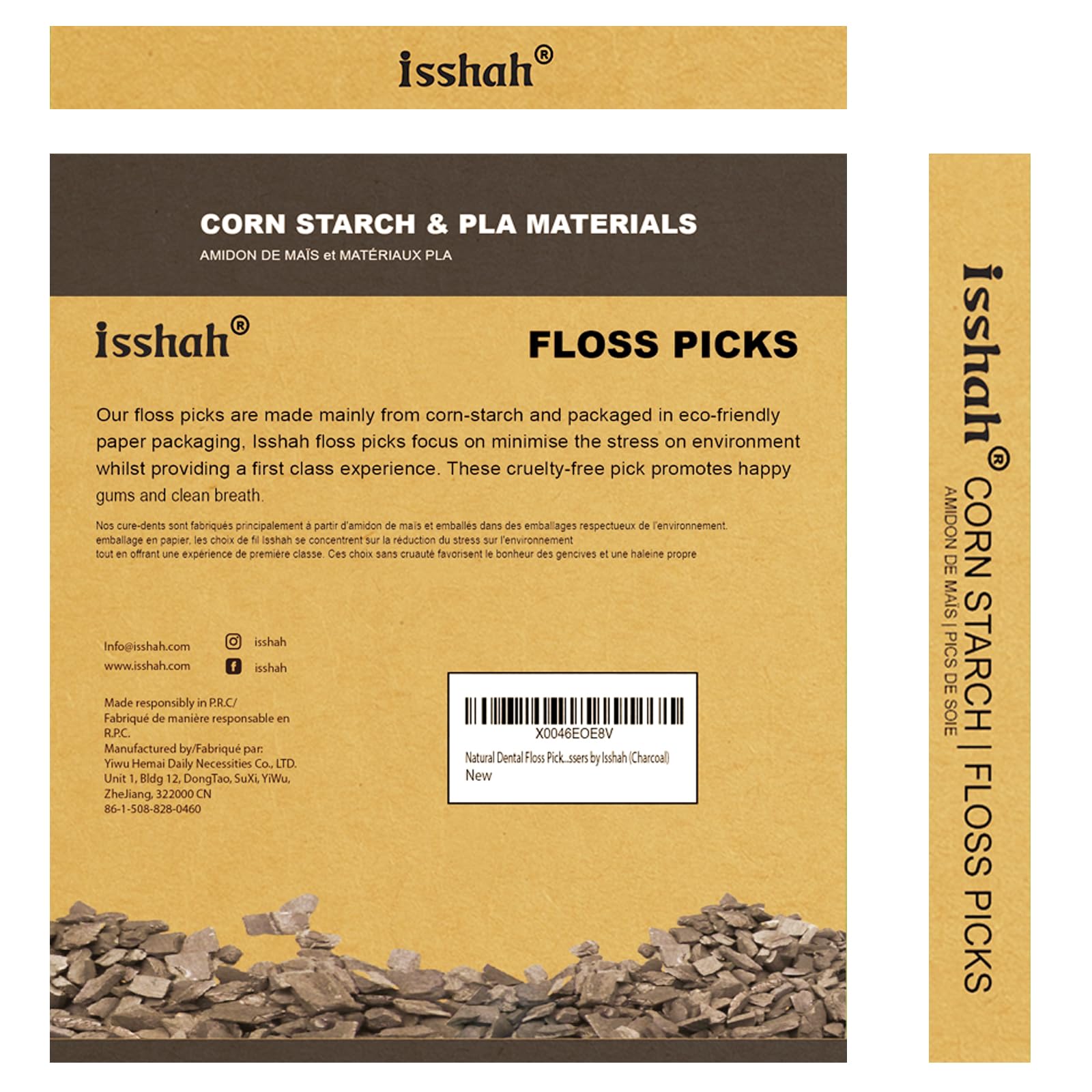 IsshahPúas de hilo dental natural – 200 unidades – sin BPA, biodegradable, compostable, respetuoso con el medio ambiente, púas dentales naturales por Isshah, , , Negro,, ]