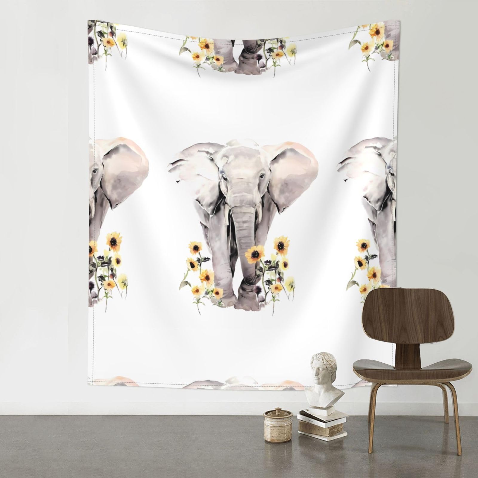 HJFCZH Elephant and Sunflower Prints Wall Tapestry 60x51in – Artistic Home Decor Throw Blanket for Bedroom, Dorm, Beach & Picnic