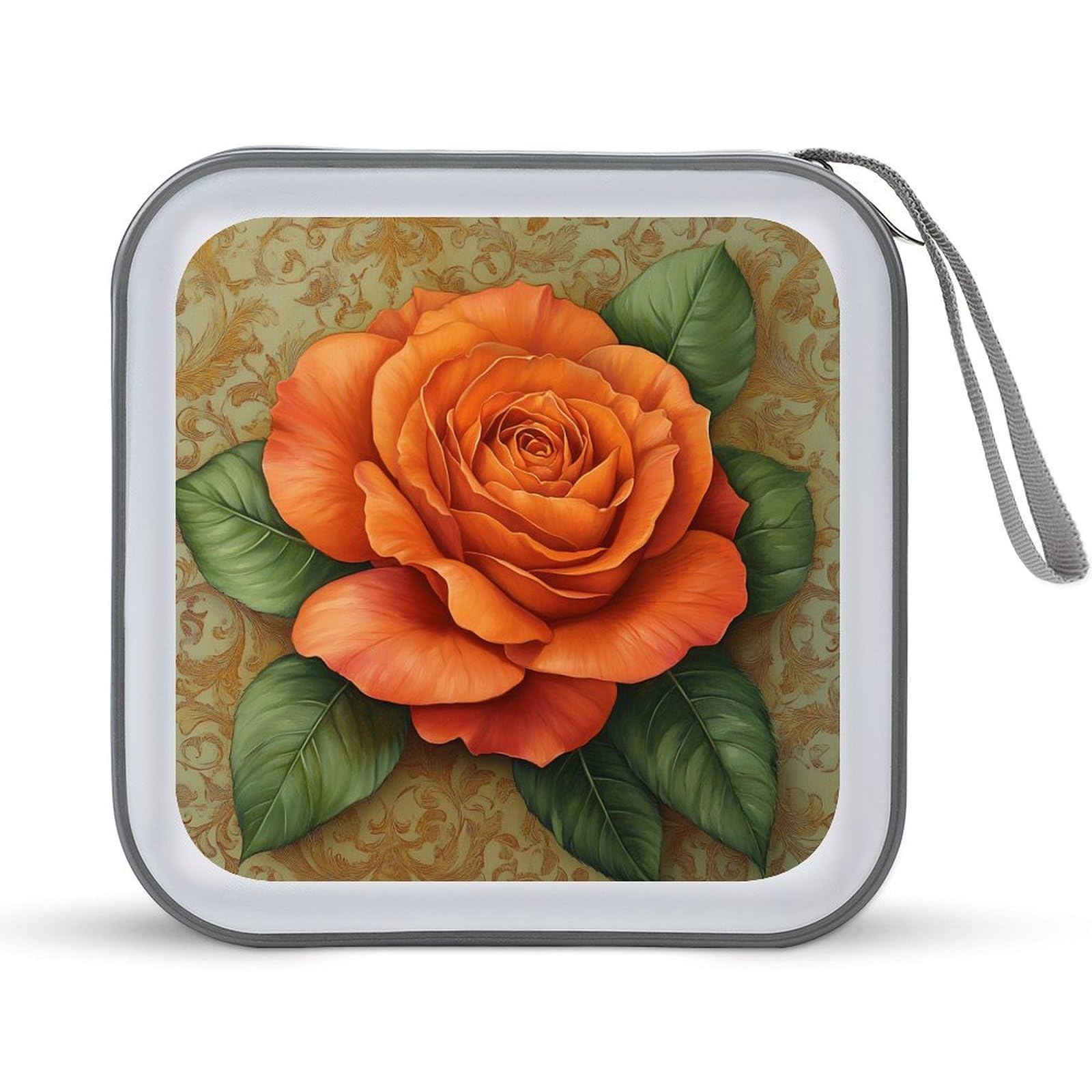 Orange Rose with Lush Green Leaves CD Case DVD Storage Case Portable
