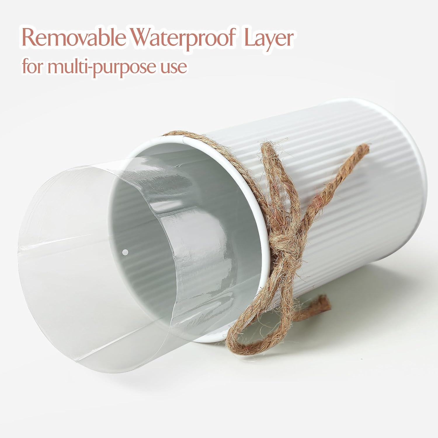 8 Pcs 4.33 Inch Small White Rustic Metal Vases Bulk with Twine Bow, Rustic White Galvanized Mason Jars Vases for Flowers, Vintage Farmhouse Cylinder Vases for Centerpieces-with Water Holder