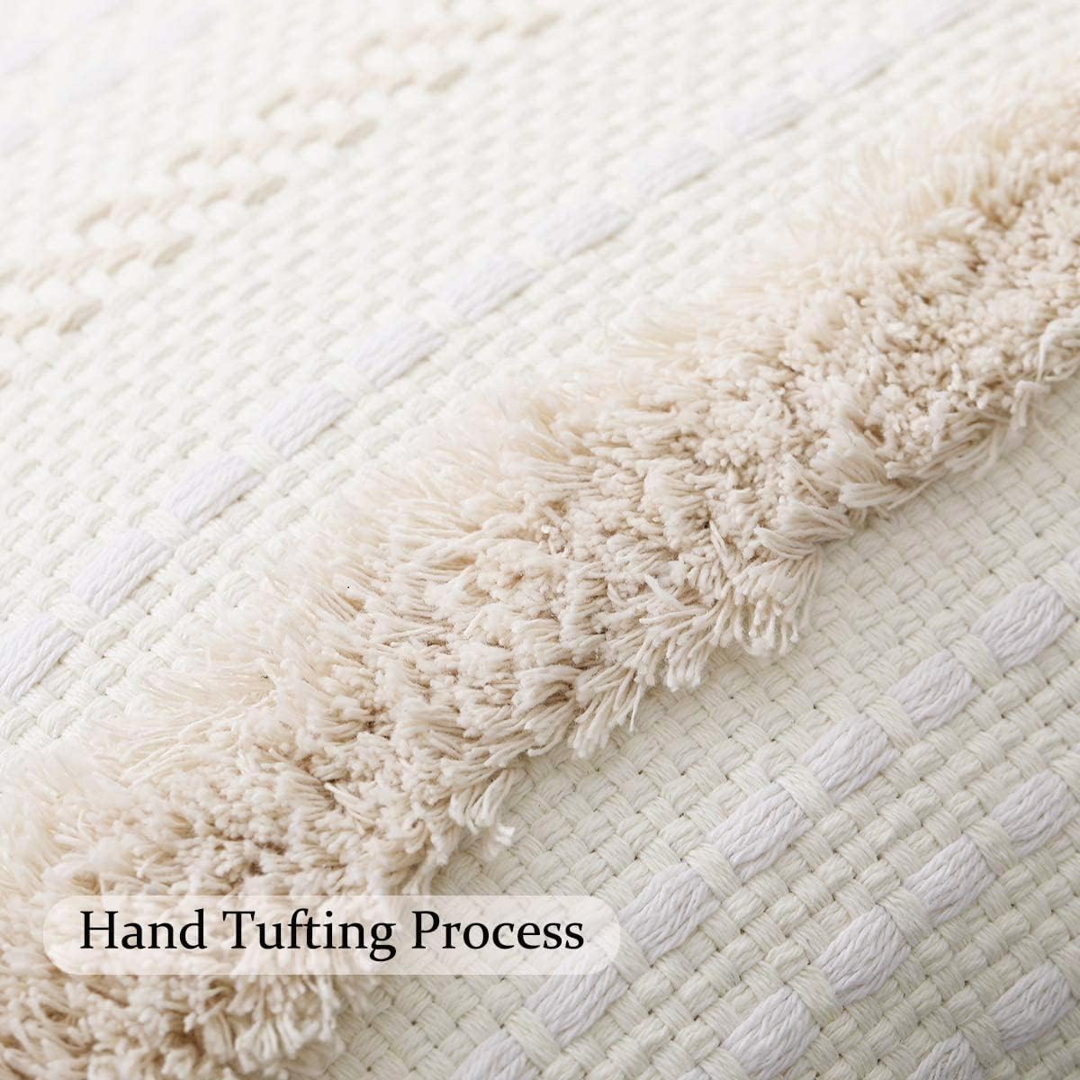 Boho Decorative Throw Pillow Covers - Cotton Hand-Woven Tufted Cushion Covers Pillow Sham with Tassels Neutral Accent for Bedroom Farmhouse Decor Couch Sofa Car, 20x20 inches