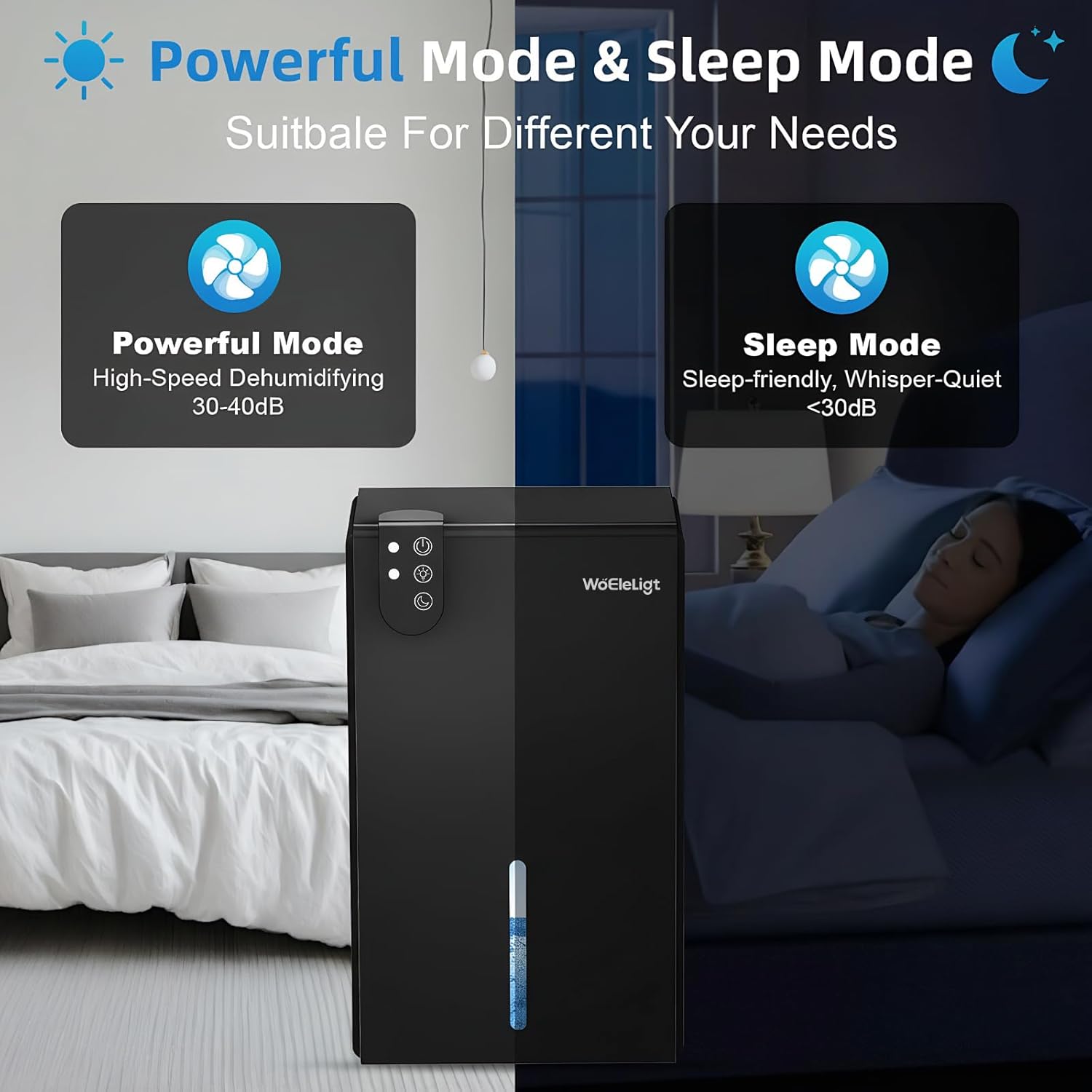 Dehumidifier for Home (85 OZ, 1000 sq ft) Small Dehumidifiers for Basement, Auto Shut-Off, Sleep Mode, 7 Color Light, Quiet Dehumidifier for Bedroom, Bathroom, Living Room with Drain Hose(Black)