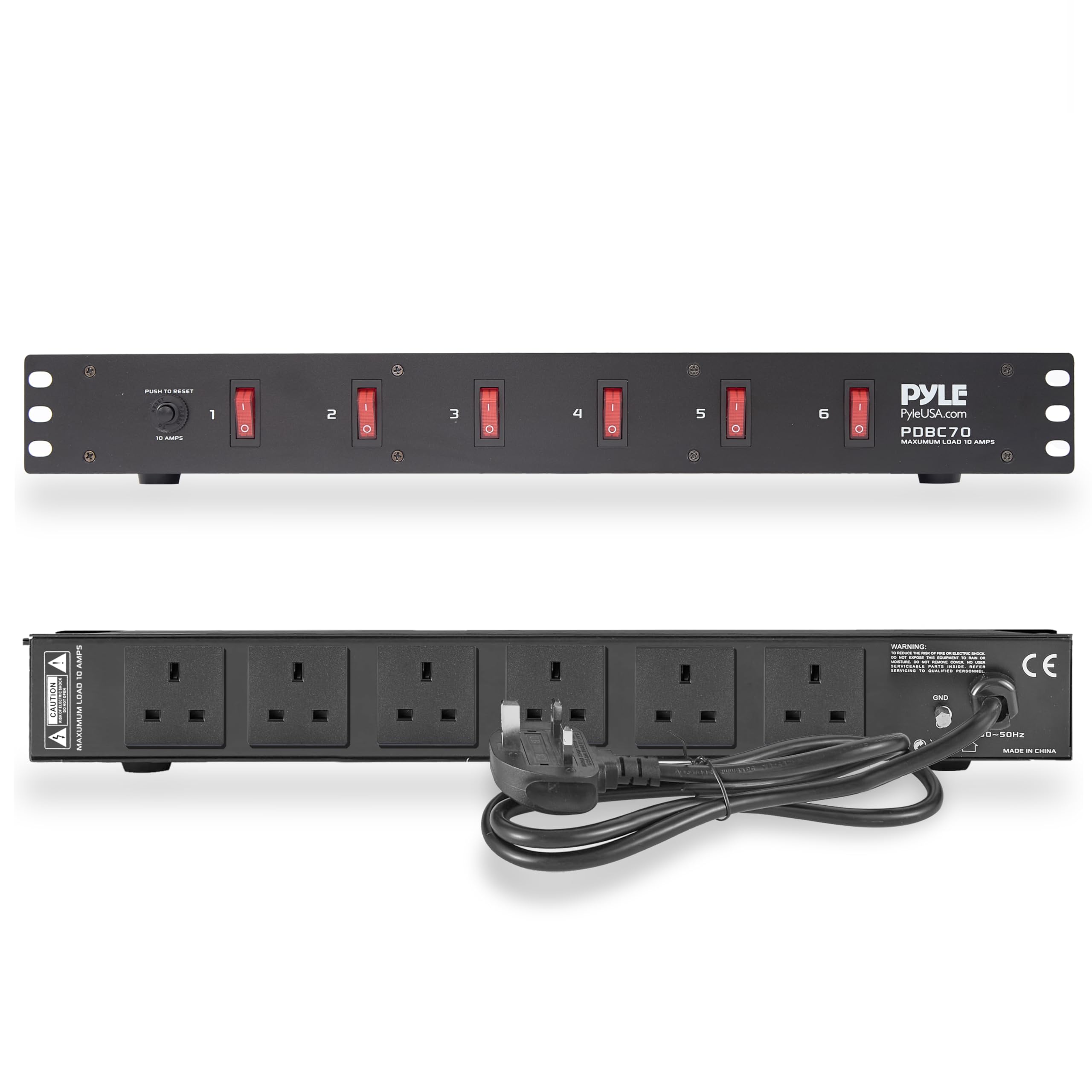 Pyle Rack Mount Power Strip, 6 Outlet PDU, 1U 13A Surge Protected Extension Lead for Server Rack, Studio, Home and Office