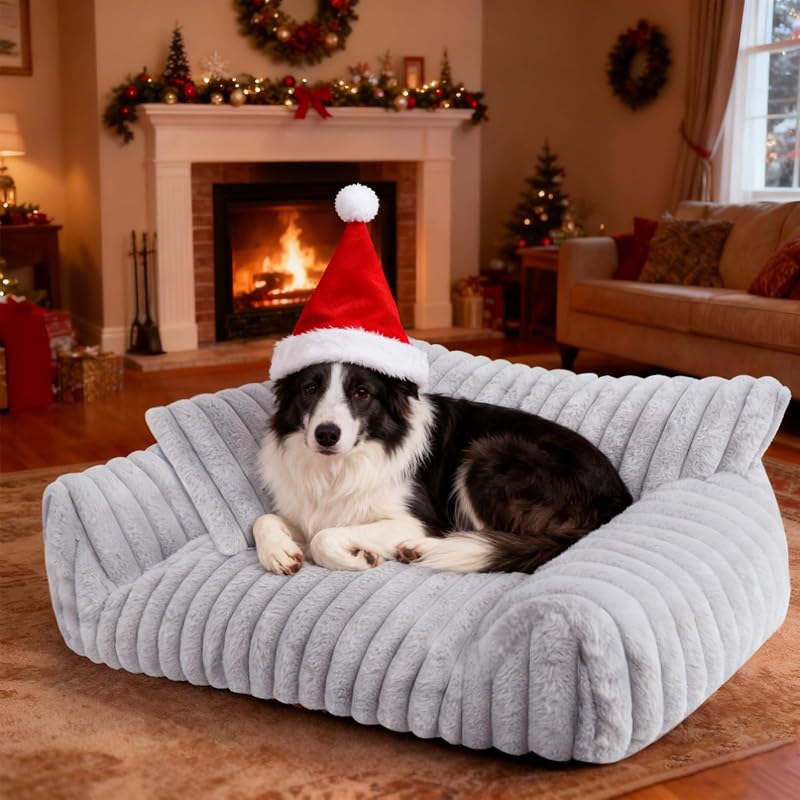 Cama Sofá para Gatos e Cães Médios e Grandes em Pelúcia Macia Wn's Day, Cinza, 91,44 x 25,4 x 68,58 cm