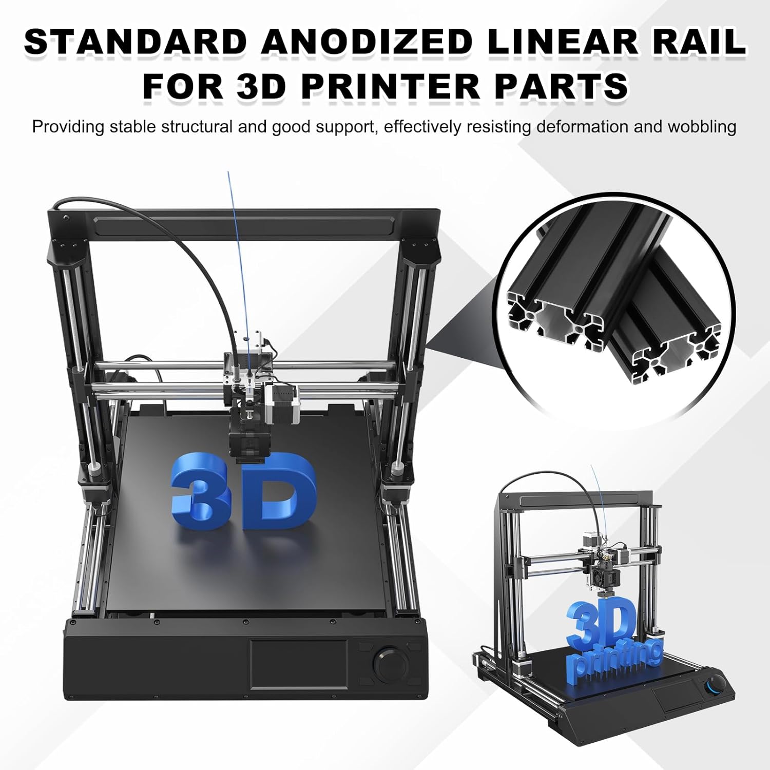uxcell 2Pcs 500mm 4080 Aluminum Extrusion Profile, European Standard Anodized Linear Rail for 3D Printer Part, CNC Machine, Linear Rail Guide, Black