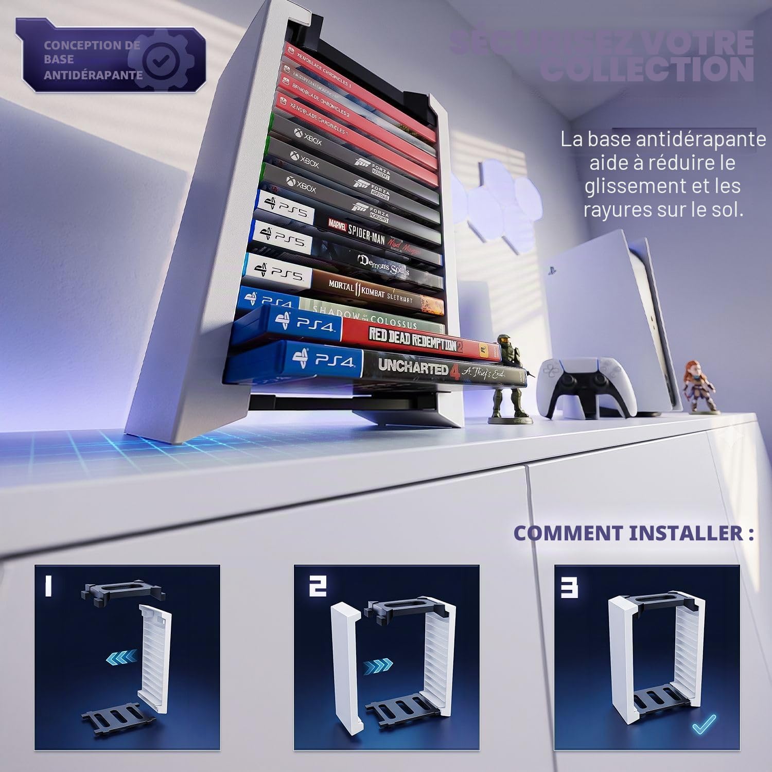 TNP Tour de rangement pour jeux vidéo (12 CD/Blu-ray) Support universel pour DVD PS5 Playstation 4 Nintendo Switch Xbox Films