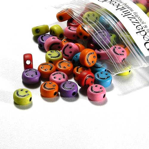 Miniatura 2 de 200 Surtido De Plástico De Color Acrílico 0.276 in Redondo Mixto Happy Smiley Face Coin Beads (negro)