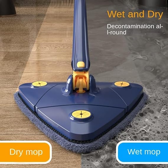 360 Triangular Spin Mop, 360 Rotatable Adjustable Cleaning Mop with 2 Mops (White)