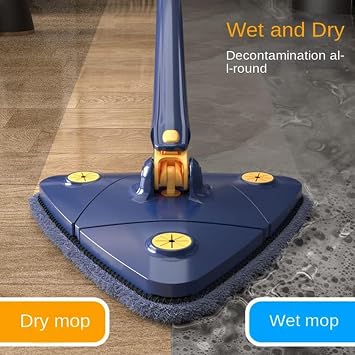 360 Triangular Spin Mop, 360 Rotatable Adjustable Cleaning Mop with 2 Mops (White)