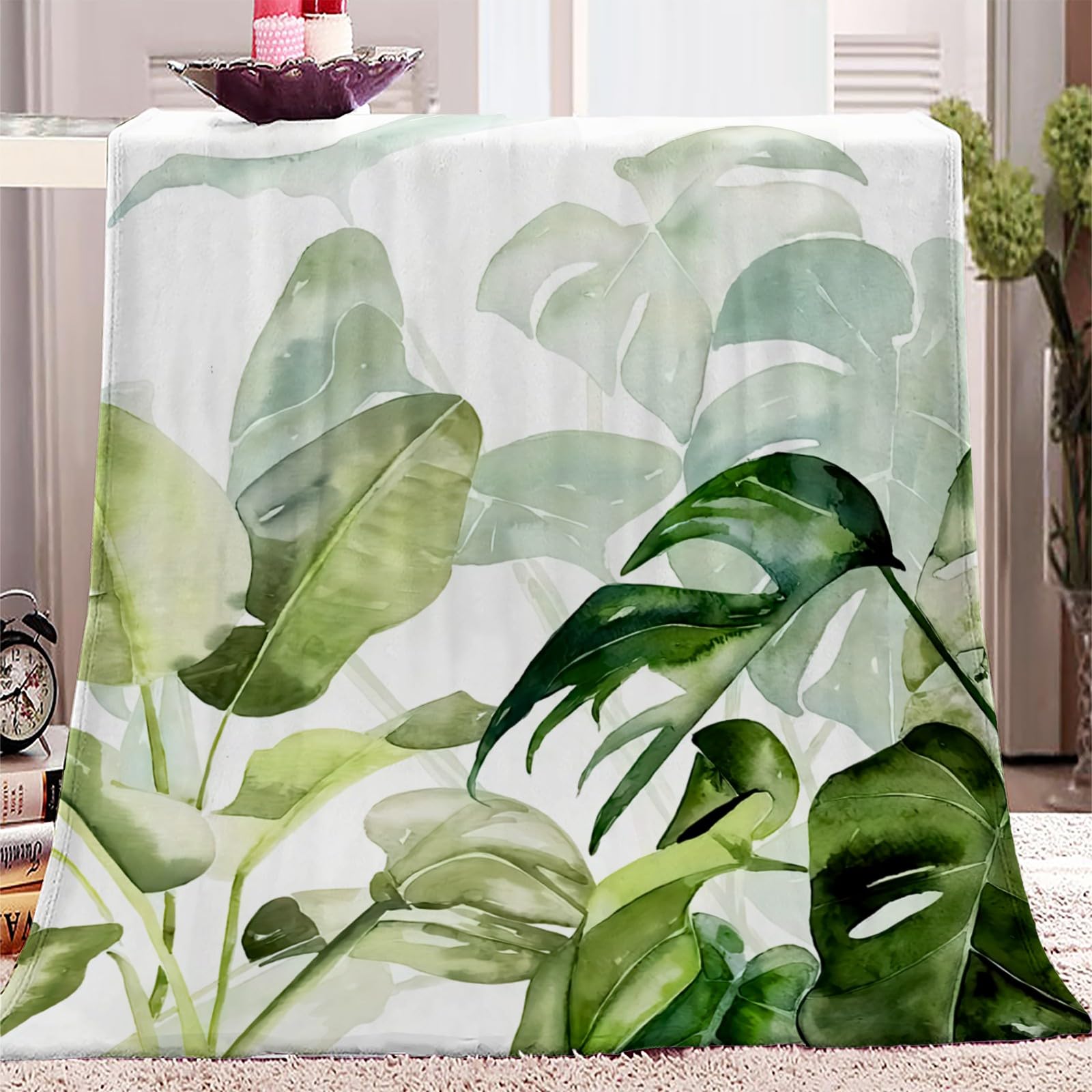 Couverture de canapé chaude 130x150 imprimé 3D feuilles, le cadeau idéal pour adultes