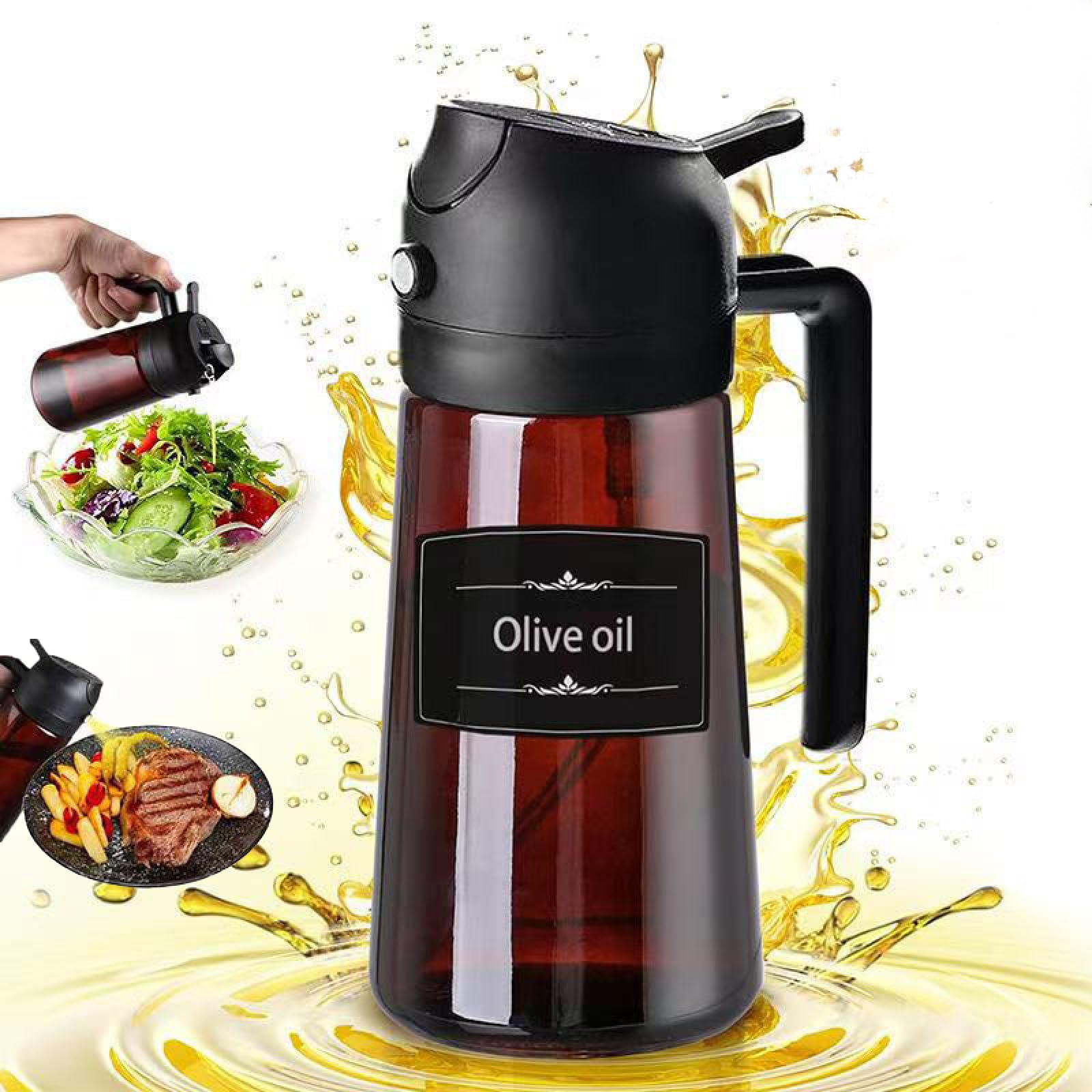 Lifhety Oil Spray Bottle, 2 in1 Olive oil Sprayer Glass 20.3oz /600ml, Dual Feature Cooking Oil Dispenser Vinegar for Kitchen, Air Fryer, BBQ