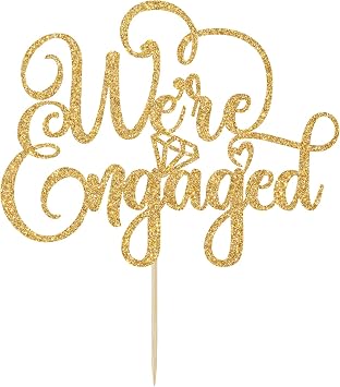 Were Engaged Cake Topper - Wedding Cake Decorations - Engagement, Bridal Shower, Wedding Bachelorette Party Decorations, Gold Glitter