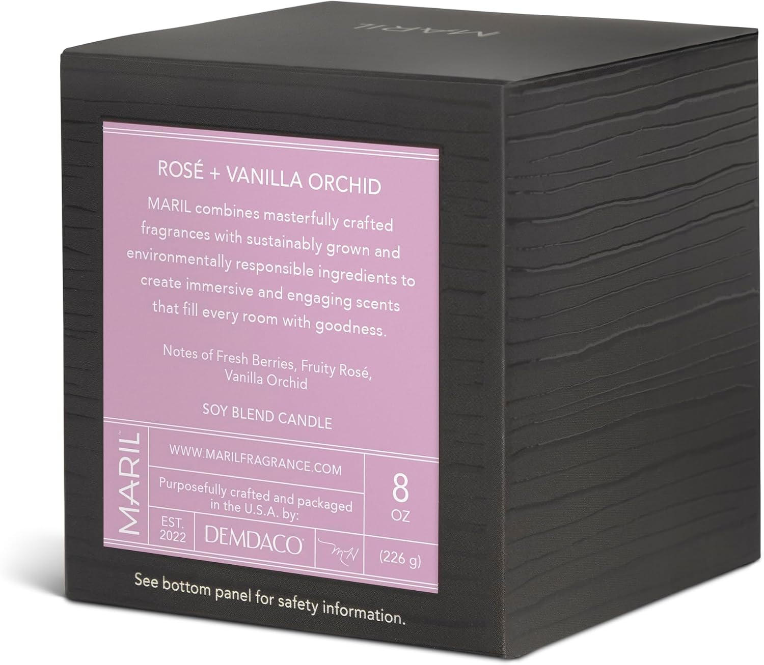MARIL Collection Scented 8 Ounce Wax and Glass Poured Vessel Candle, Rose + Vanilla Orchard