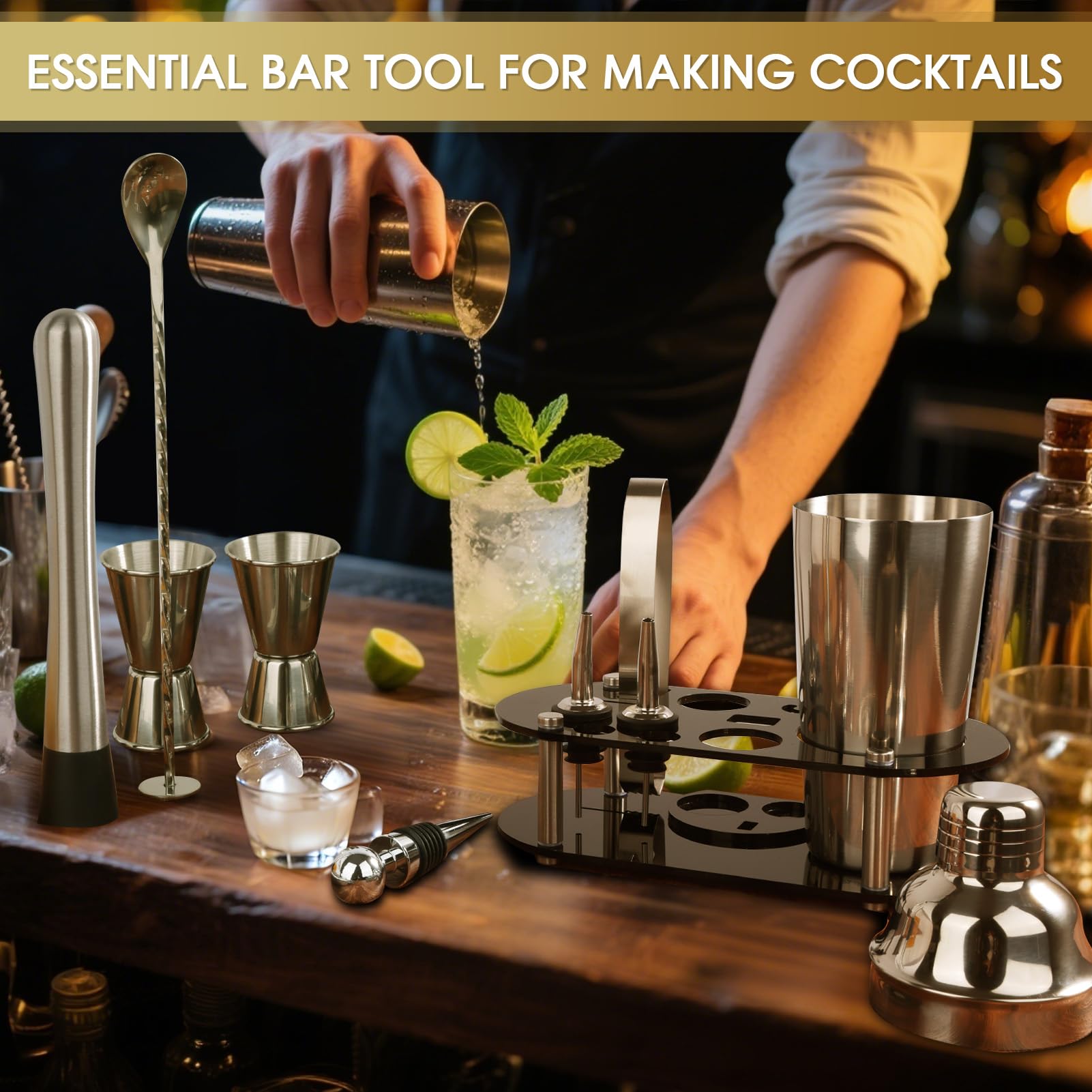 FoiiLiio 12 pezzi cocktail set kit in Acciaio Inox，Shaker Cocktail Set，Kit Barman 750 Ml,Professionale Kit Barman Completo,professionale barman set,Set Cocktail Professionale