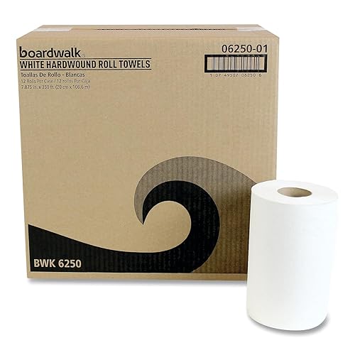 Miniatura 2 de Boardwalk 6250 - rollos de papel absorbente Hardwound, 1 capa sin perforar, color blanco, 106,68 m (caja de 12 rollos)