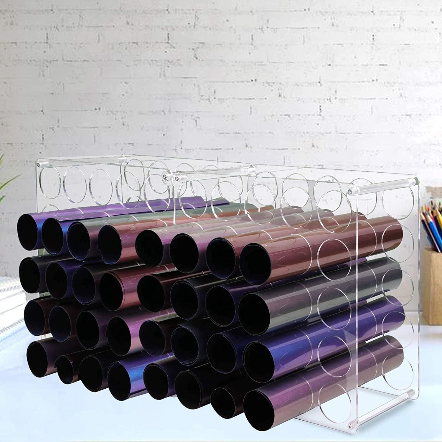 CaiYuanGJ 2 Stück Vinyl Organizer Rollenhalter, Vinyl Rollen Organizer, Vinyl Rollenhalter, Vinylrollen Aufbewahrung Organizer, für Aufbewahren Papier, Kreuzstich Stickerei, 12 Fächer/Pcs