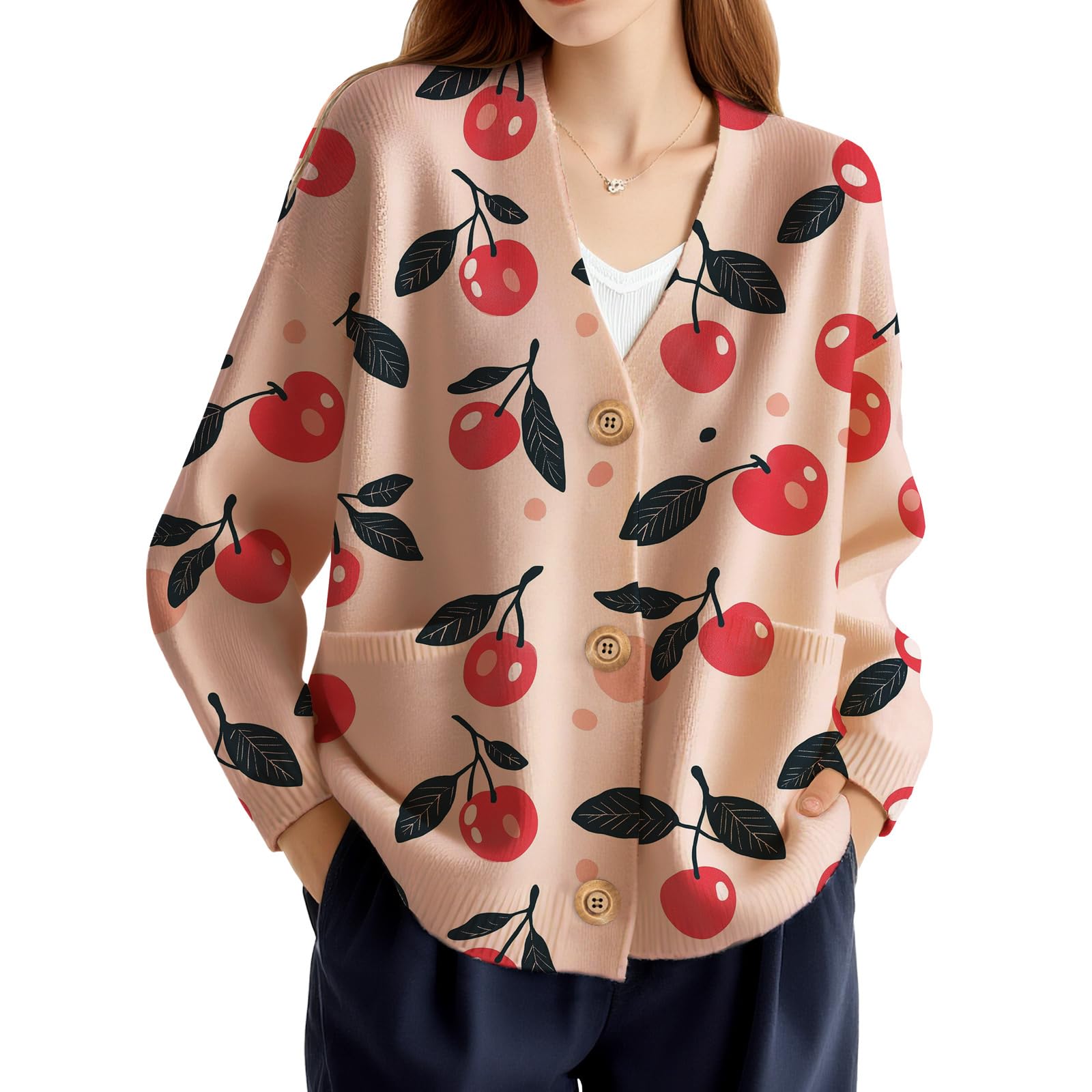 Floral Cardigans Women Cropped Graphic Cardigan Sweaters Trendy Cute Fall Chunky V-Neck Sweater Plus Size