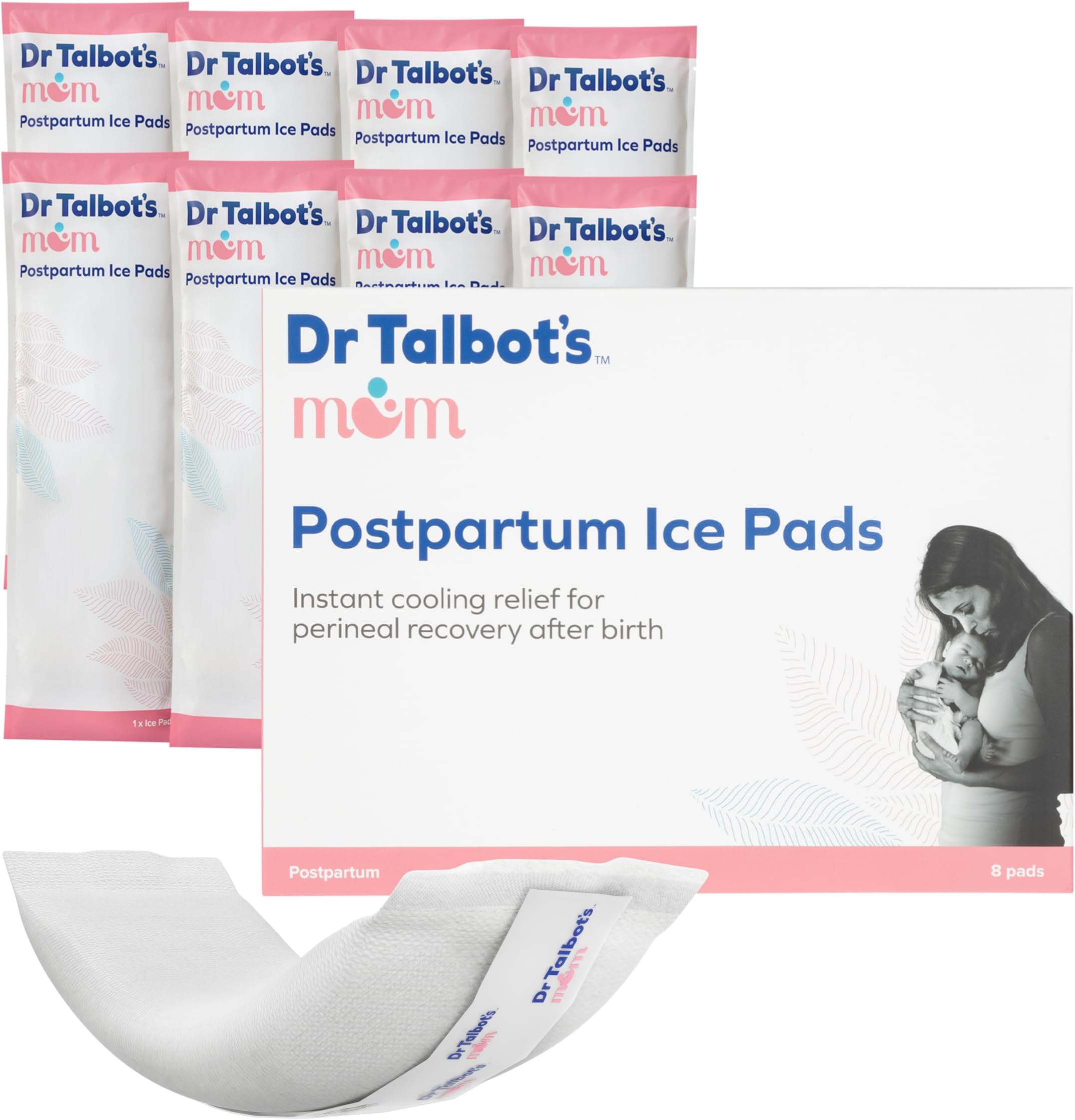 Dr. Talbot's Mom Postpartum Ice Pads for Pain Relief - 8-Pack - 2-in-1 Absorbent Postpartum Pads for Women After Birth