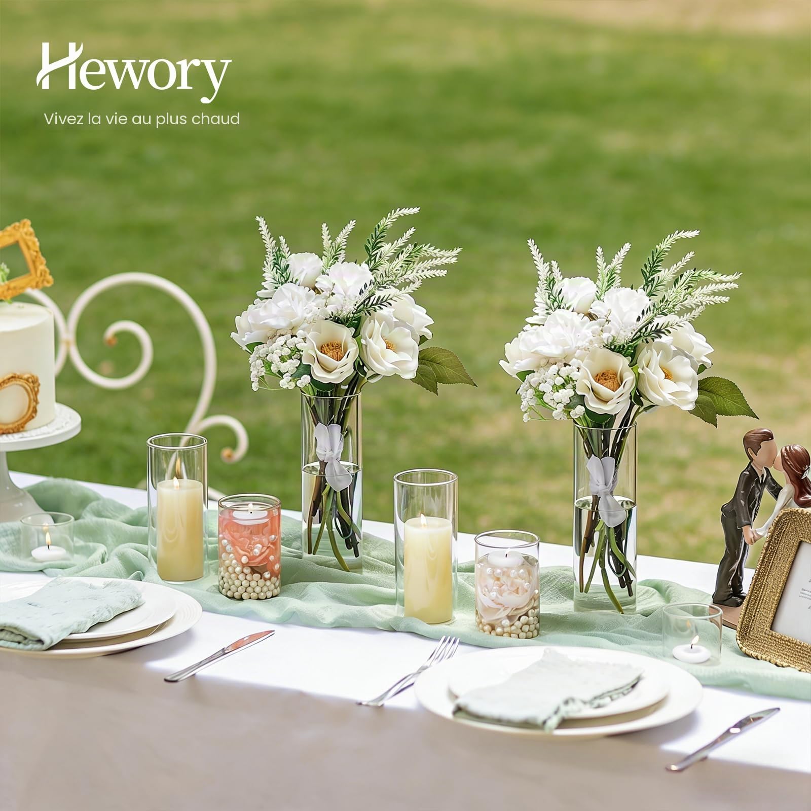 Photophore Bougeoirs Verre Vase Cylindrique: Hewory Set de 6 Porte Bougie pour Centre de Table Noel Mariage, Supports pour Bougies Piliers Transparent Vase en Verre Bougie Flottante