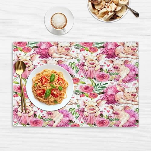 Miniatura 6 de Pig Cute Pattern Placemats Set of 4 Table Mats Washable Placemat Waterproof Place Mats for Party Home Dining Table Decor 18x12 in