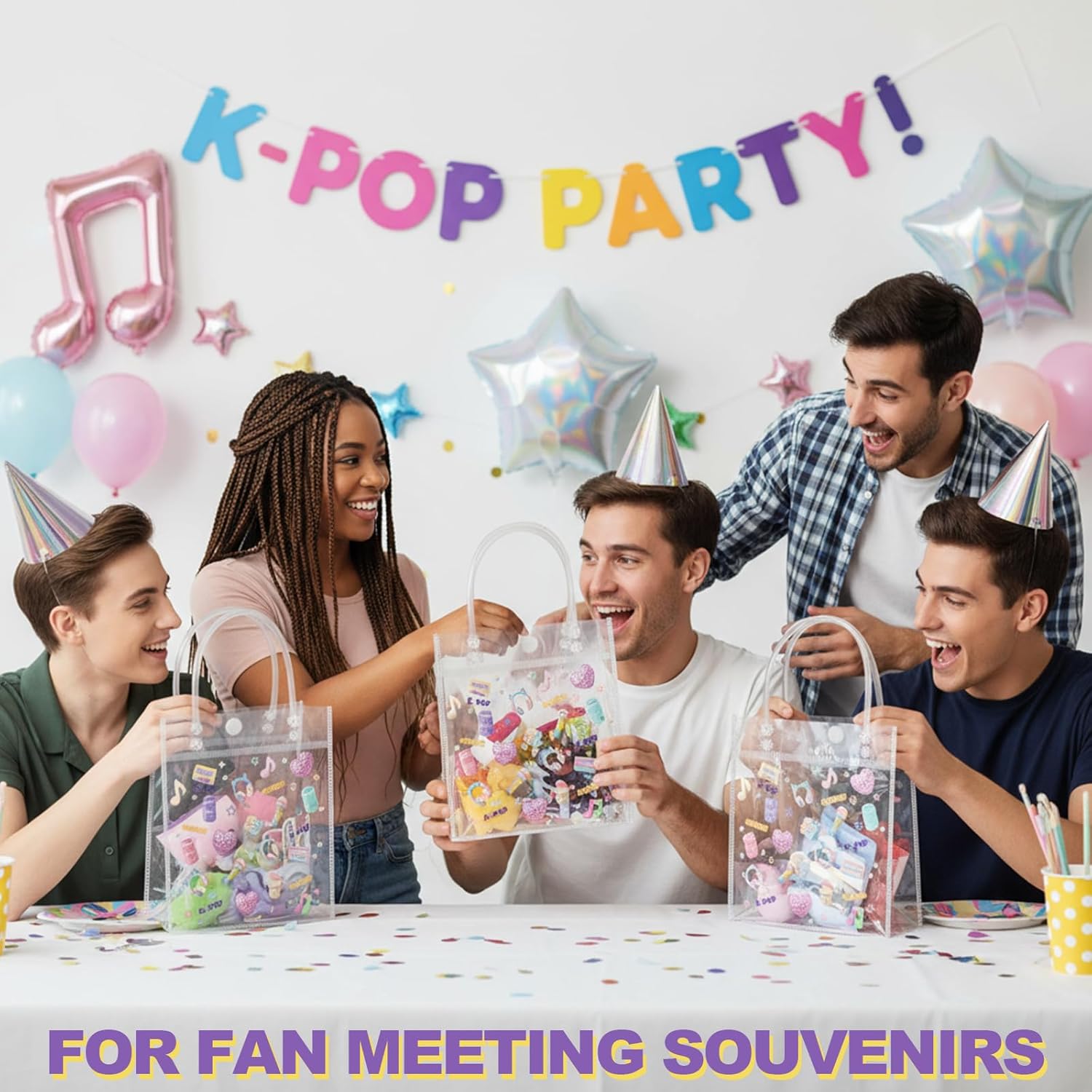 24 Pack Clear PVC Bags, Transparent Plastic Gift Bag, Team Celebrations & Stadium Events, Waterproof Handles