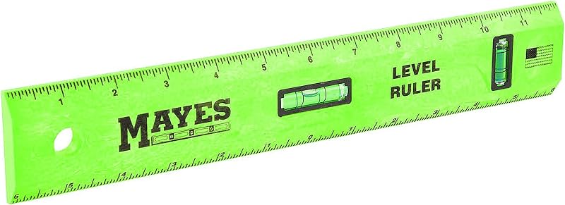 10742 Polystyrene Level Ruler 12", Precision Measuring and Leveling Tool, Plumb and Level Vials with SAE and Center-Finding Scale, for Framing, Hanging, Made in the USA