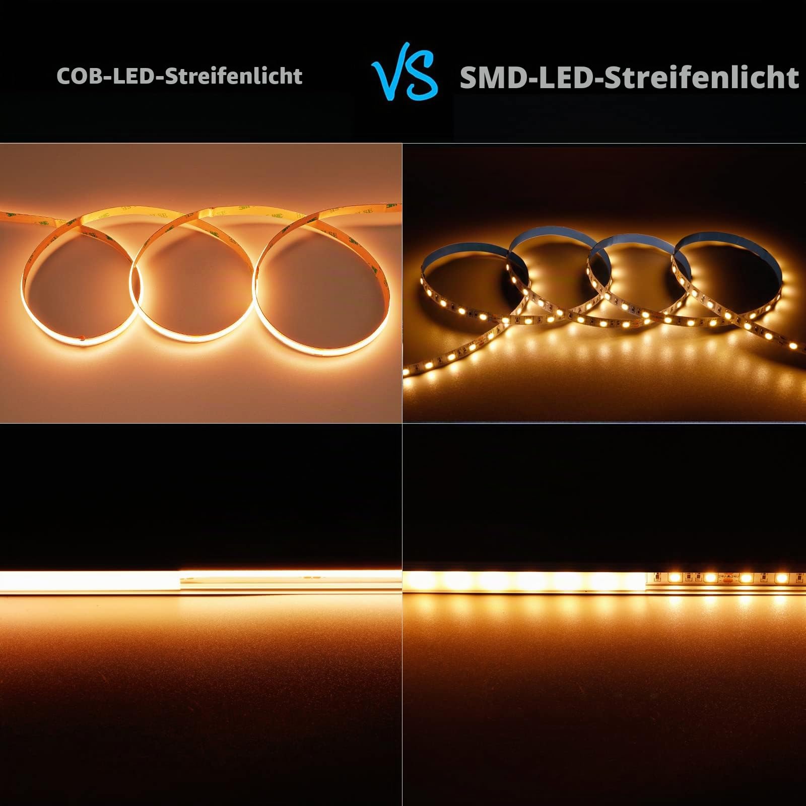 GOMING 24V 10M COB LED Strip Warmweiss 3000K LED Streifen Warmweiß CRI 93+ | 384LEDs/M LED Band Selbstklebend Hohe Helligkeit 6800lm Nicht Wasserdicht IP20 für Heim Deko(Netzteil nicht Enthalten)