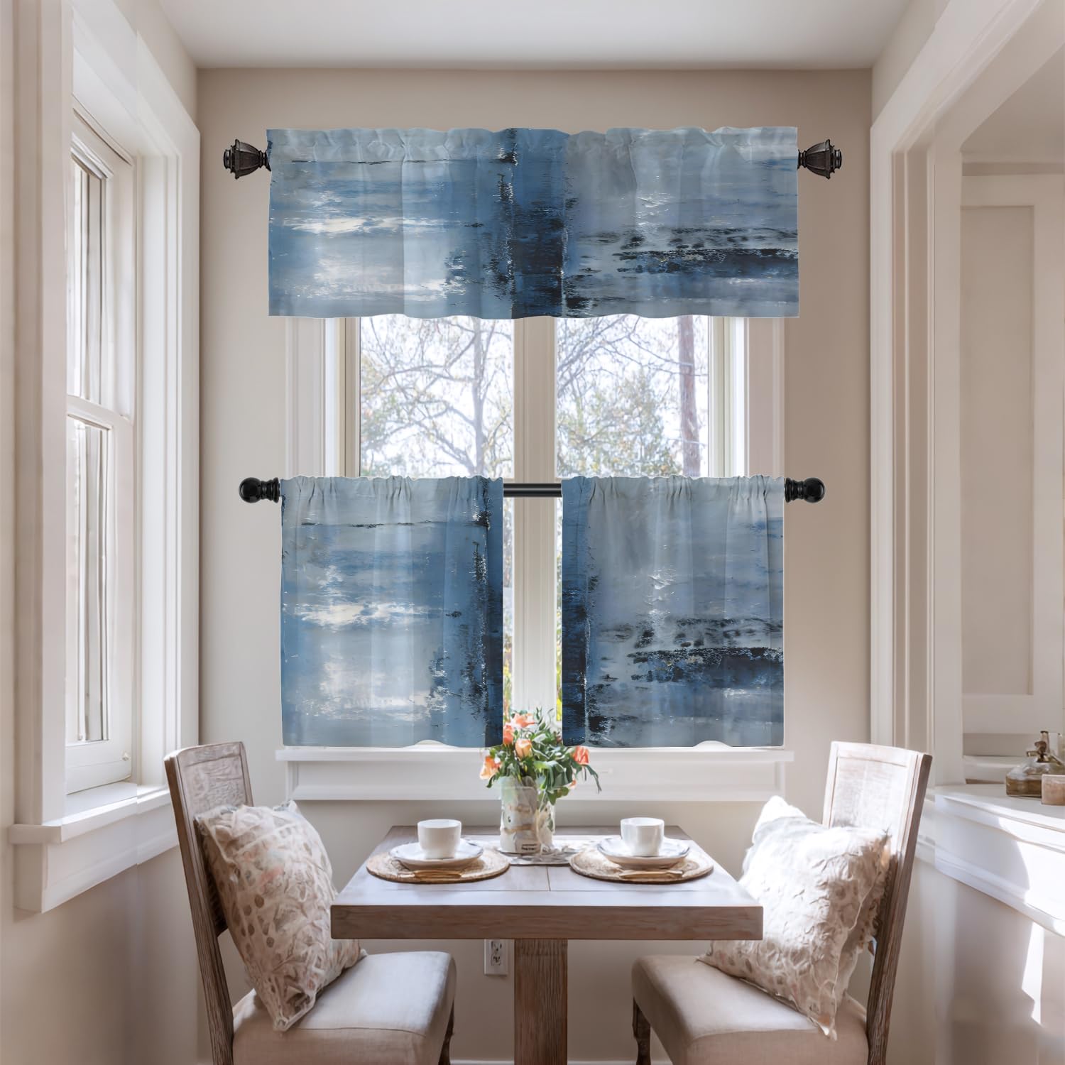 Lot de 2 cantonnières bleu sarcelle, bleu marine, rideaux de fenêtre bleu foncé, cantonnières de cuisine pour fenêtres, rideaux multicouches en polyester pour cuisine, chambre à coucher, 132 x