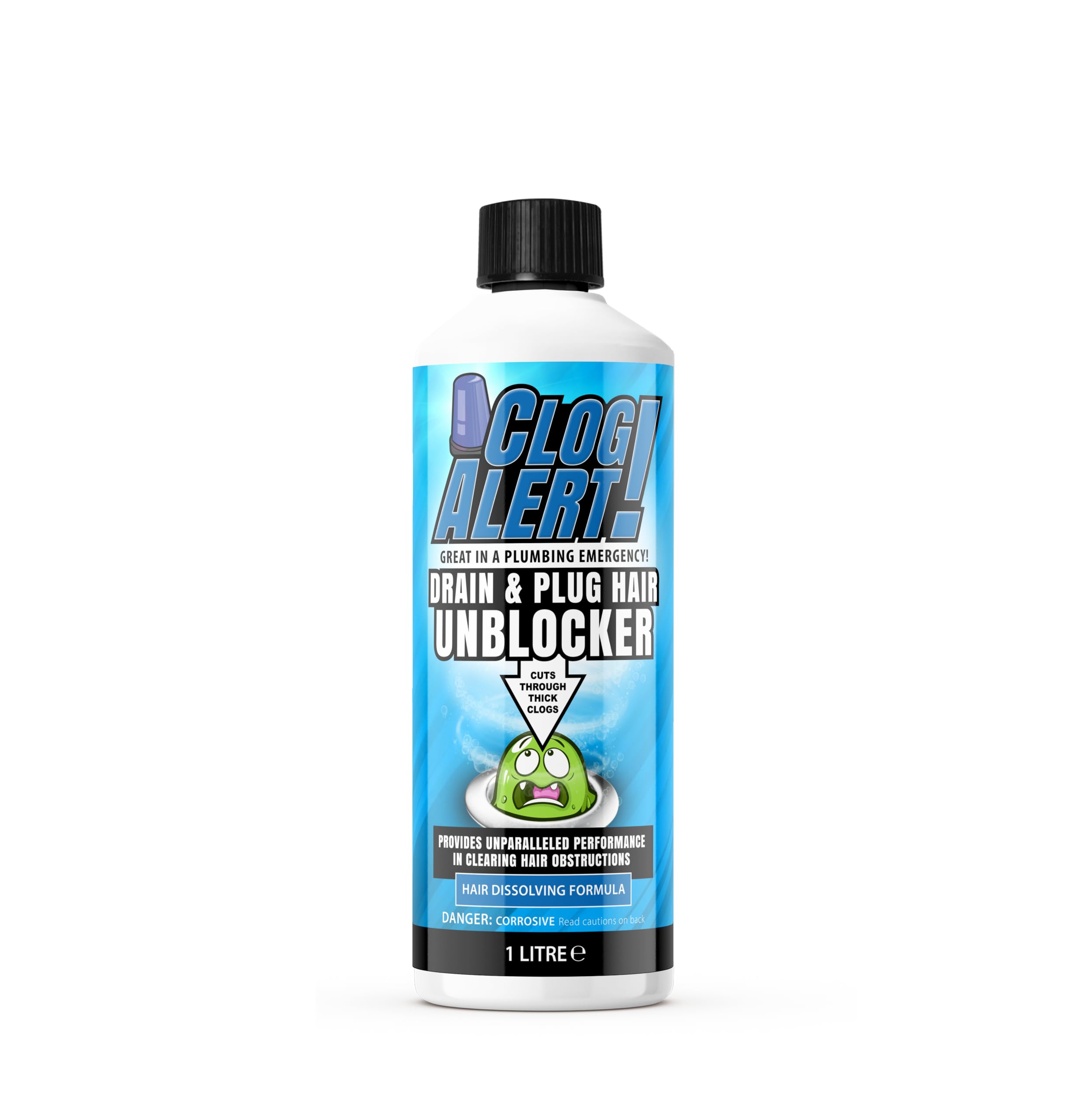 Clog Alert! - Bathroom Drain and Plug Hair Unblocker, Effectively Removes Blockages, Liquid Cleaner for Blocked Drain Pipes in Sinks or Shower Traps - 1 Litre