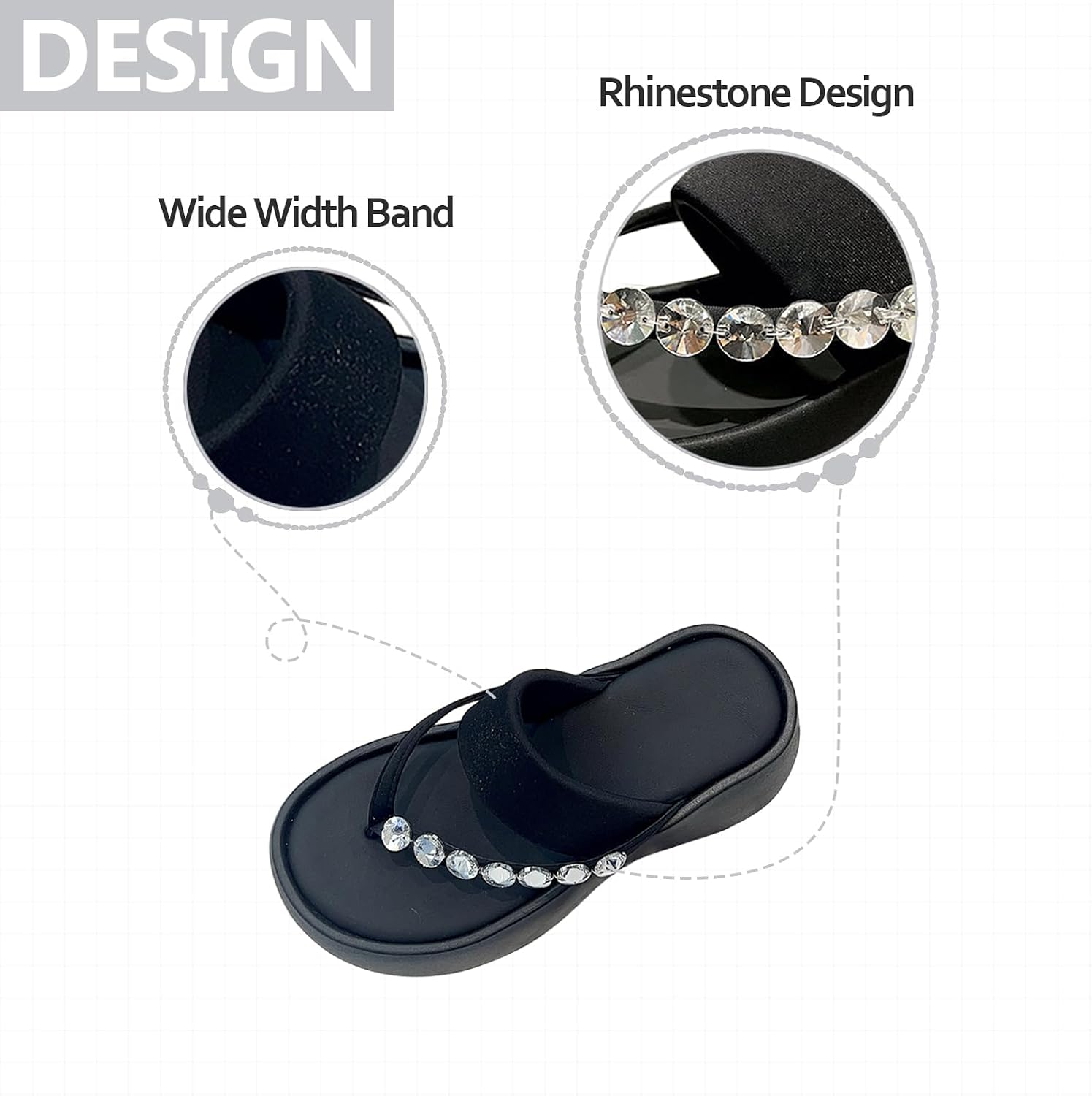 Womens Platform Diamond Strap Clip Toe Sandals Comfortable Round Toe Slip On Thick Lug Sole Flip Flops For Beach Vacation Daily Casual