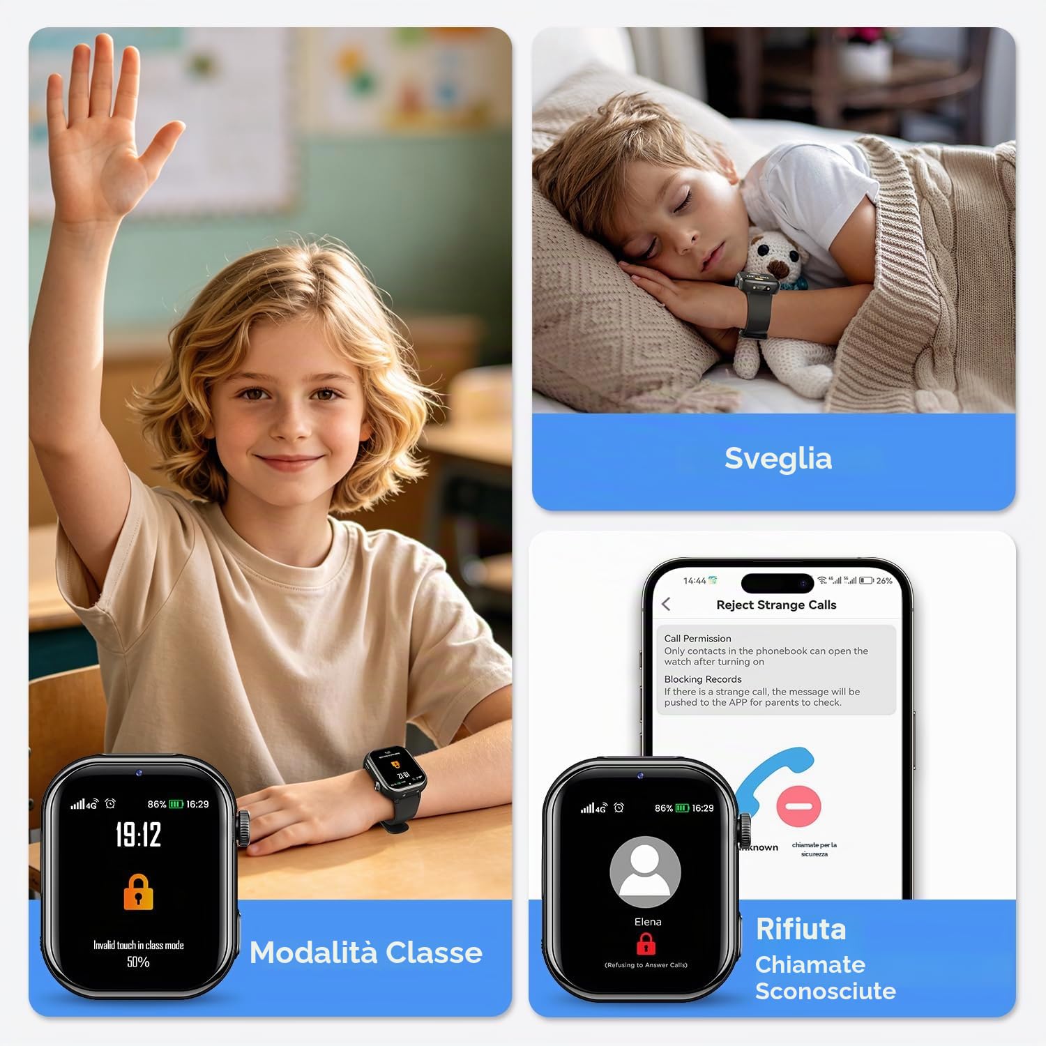 4G Smartwatch Bambini, Orologio GPS Bambini con Chiamate Videochiamate, Chat Vocale, modalità Scuola, Doppia Fotocamera, Sveglia, Contapassi, IP68 Calcolatrice Smart Watch per Ragazzi e Ragazze, Nero