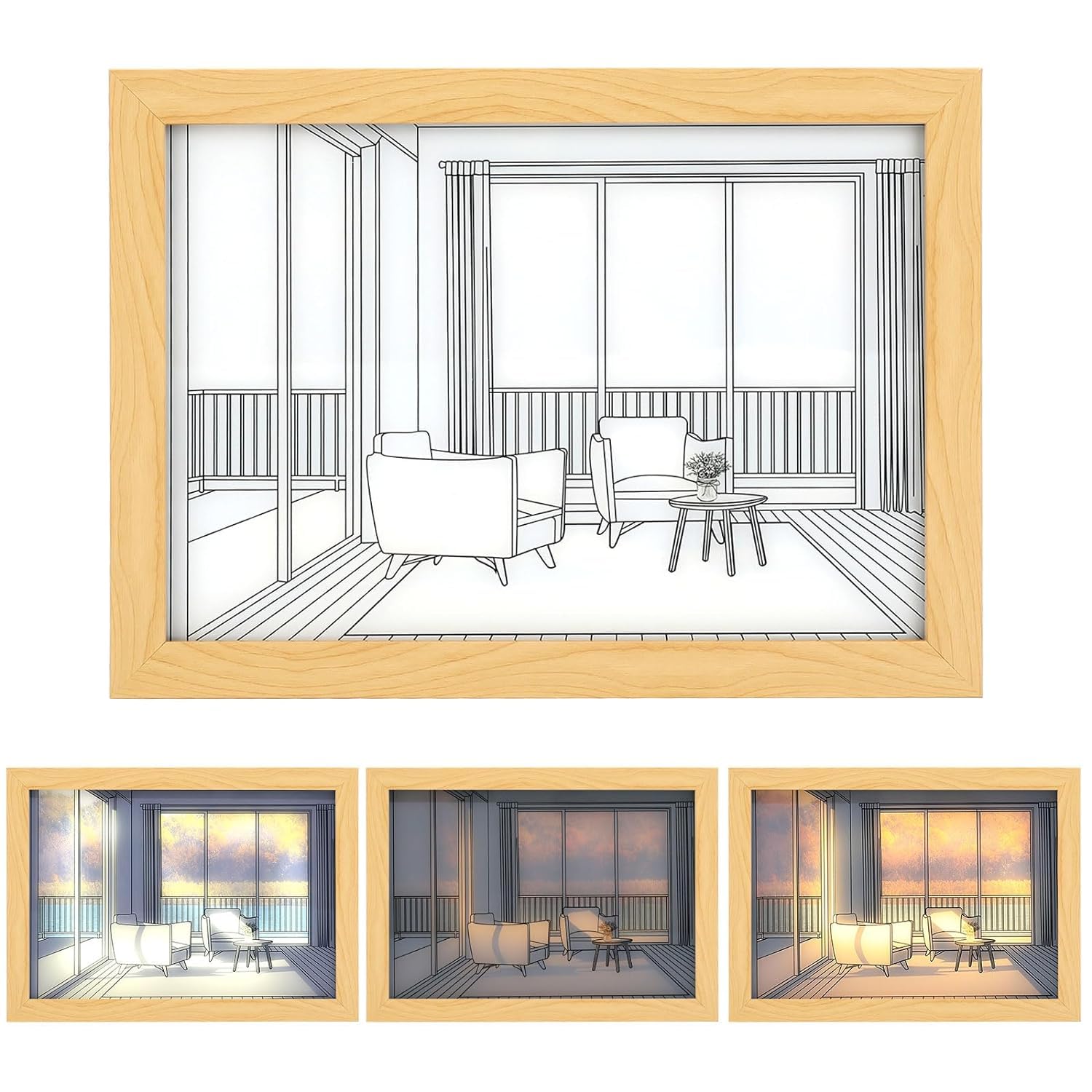 One94Store 3D LED Sunset Painting With Indoor Hall Design LED LIght Frame and Three Lighting Modes, Wall Art Decor, Bedside Lamp, Perfect for Living Room, Bedroom