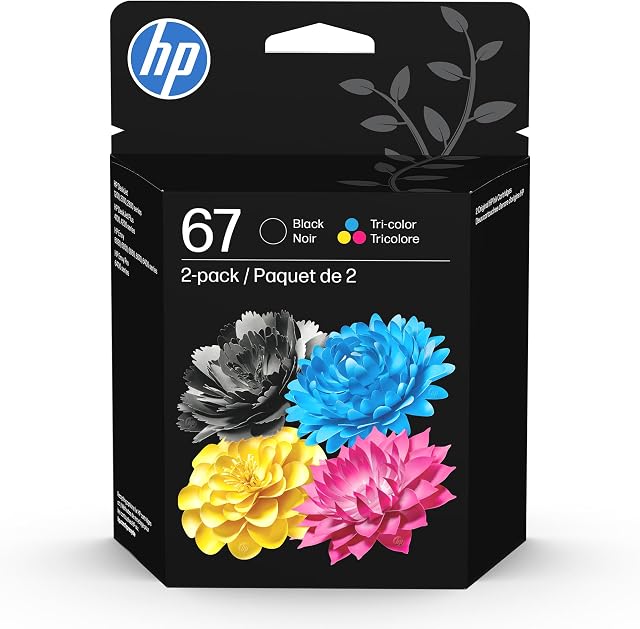 Original HP 67 Black/Tri Color Ink Cartridges (2 Pack) | Works with HP DeskJet 1255, 2700, 4100 Series; HP Envy 6000, 6400 Series | Instant Ink Eligible | 3YP29AN