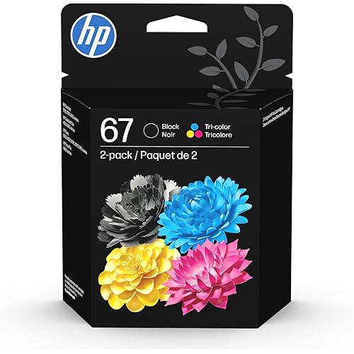 HP 67 Black/Tri-color Ink Cartridges for HP Printers | Works with Printer Series: DeskJet 1255, 2700, 4100; ENVY 6000, 6400 | Eligible for Instant Ink | 3YP29AN