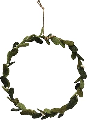 Creative Co-Op Wool Felt Mistletoe Wreath Ornament, Green